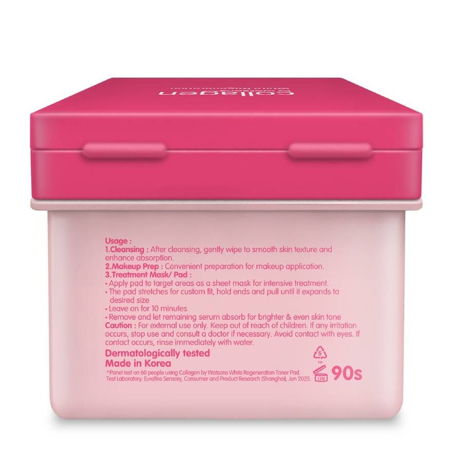 Collagen By Watsons White Regeneration Quick Bright and Glow Toner Pad 90s.