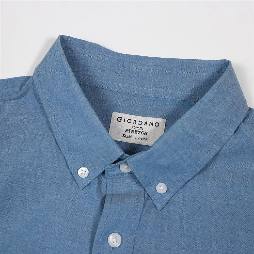 GIORDANO Light blue Men's Stretch Long Sleeve Slim Button Front Shirt