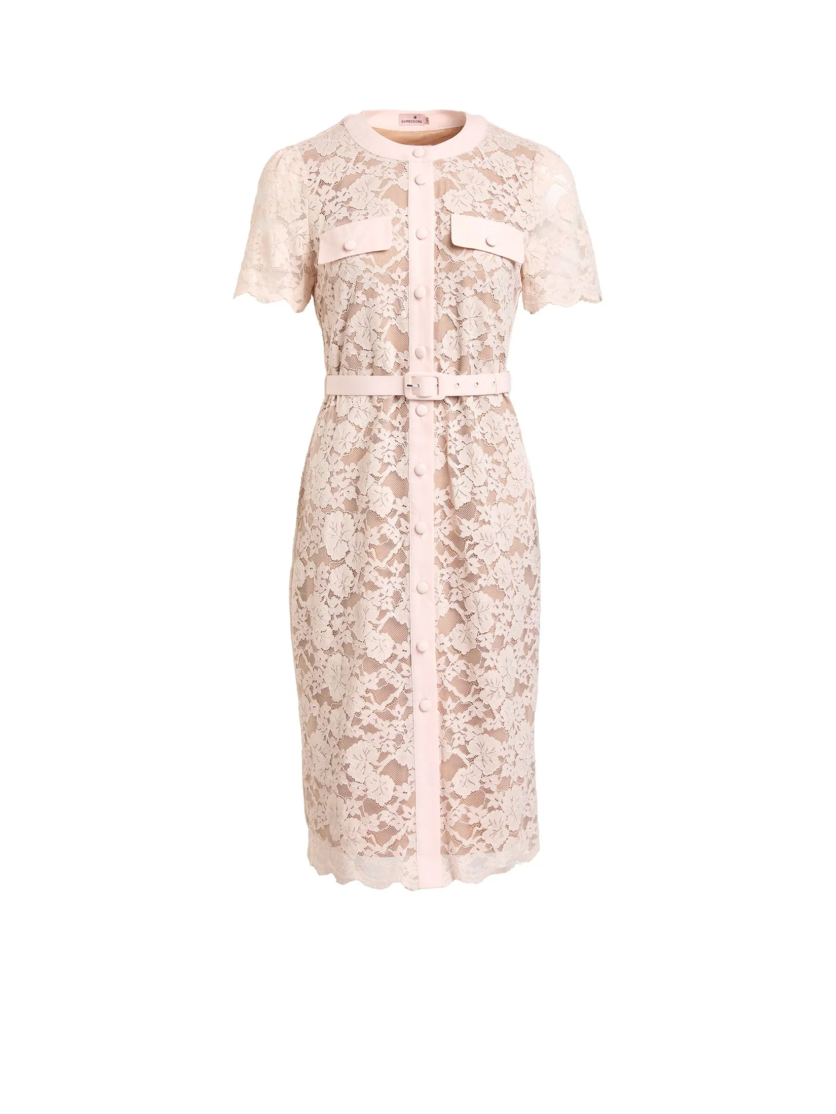 EXPRESSIONS Women Lace Dress With Satin Belt