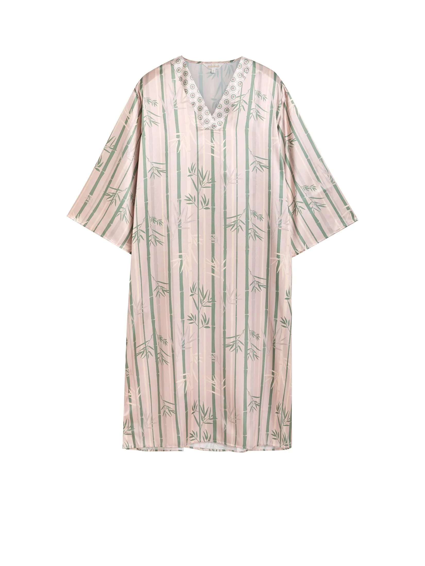 ELIZABETH Women Night Dress Long Sleeves V-Neck Pink