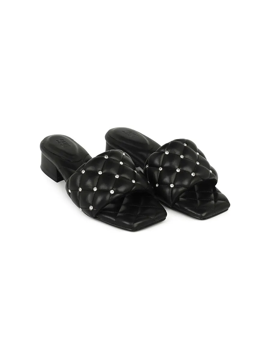 SHU WOMEN  PALETTE SOFT 1" LUCKY DIAMONDS SANDALS - BLACK