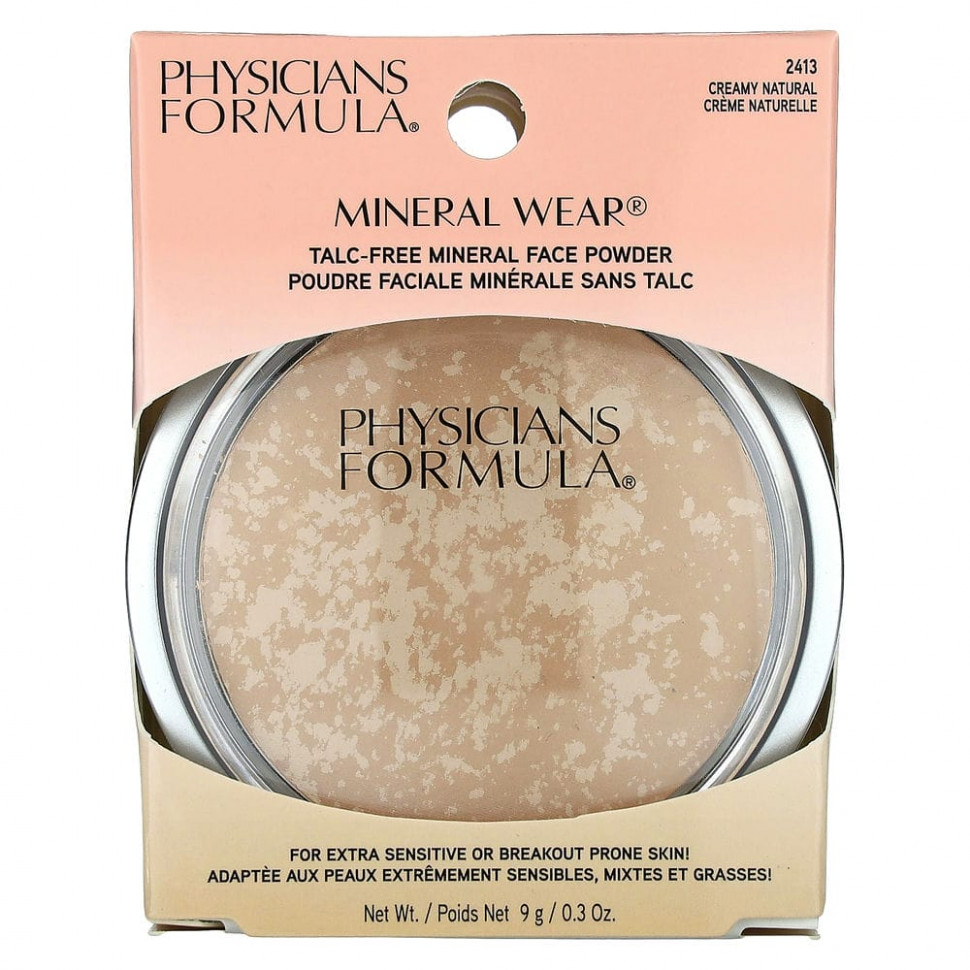 Physicians Formula, Mineral Wear, Пудра для лица, SPF 16, «Кремовый натуральный», 9 г (0,3 унции)