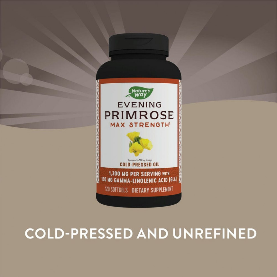 Nature's Way, примула вечерняя, масло холодного отжима, максимальная сила, 1300 мг, 120 капсул