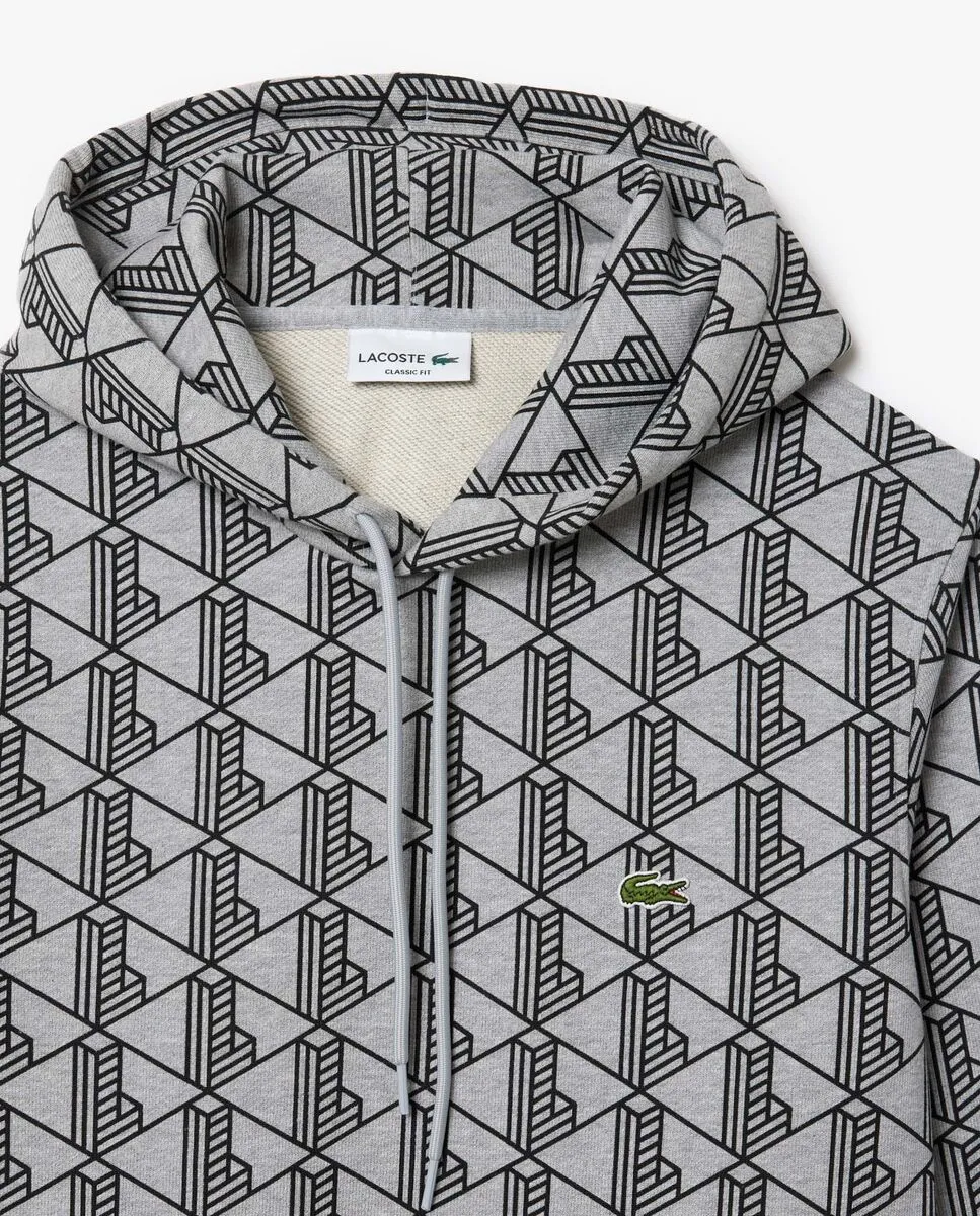 LACOSTE Monogram Fleece Hoodie Grey