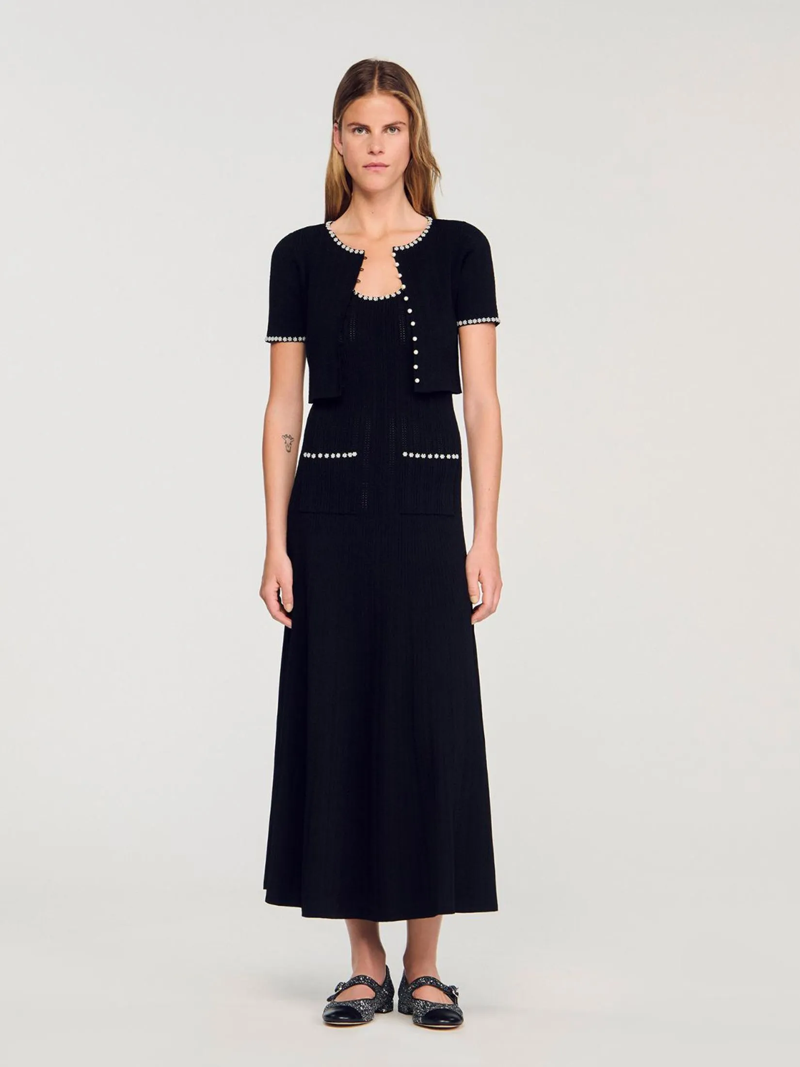 SANDRO Cropped Beaded Cardigan