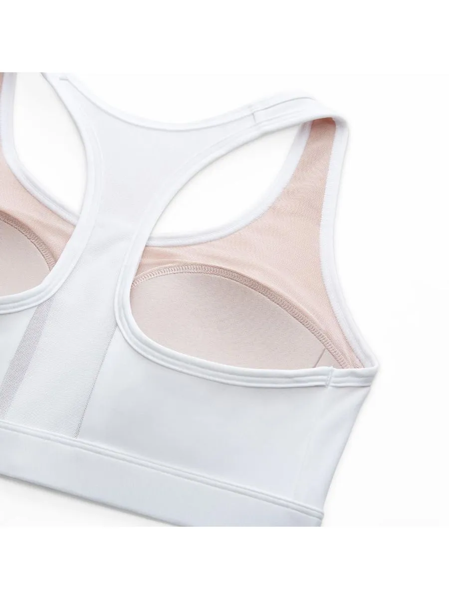 NIKE Women Padded Sports Bra Swoosh Front Zip Medium-Support White/Stone Mauve/White