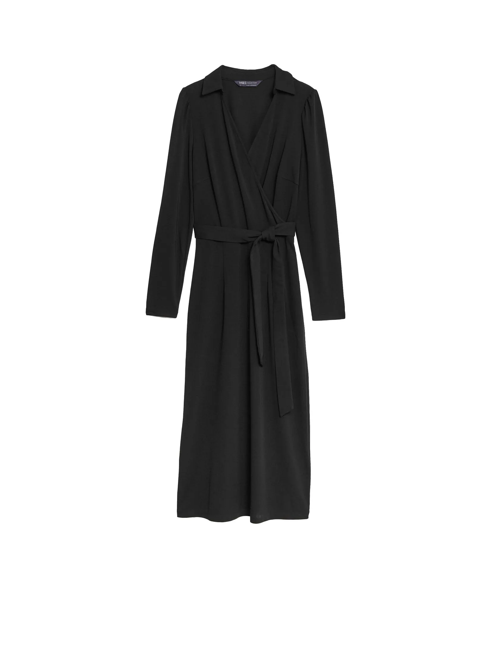 MARKS & SPENCER Women Midi Wrap Dress Collared Black