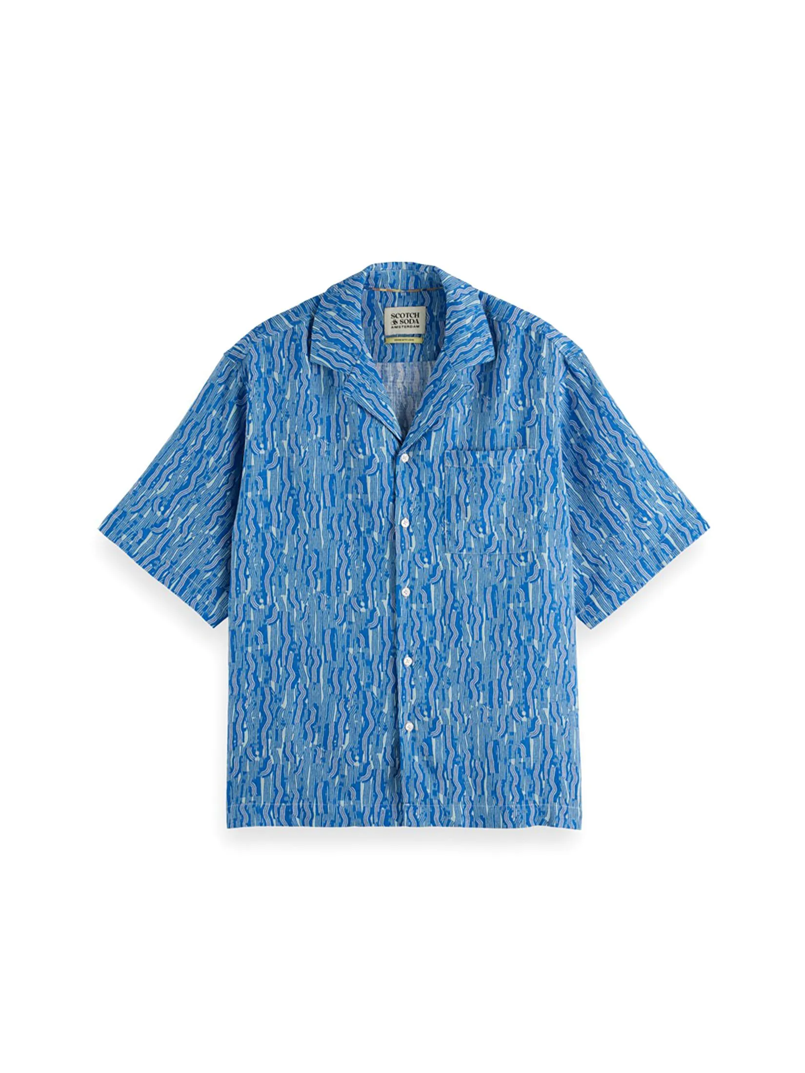 SCOTCH&SODA Men Shirt Aop Short-Sleeved Linen-Blend Relaxed-Fit Vuur Island Stripe AOP