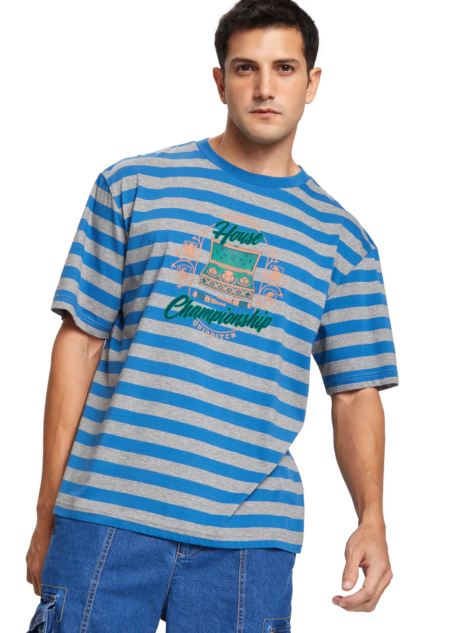 DEFRY 01 Men T-Shirt Short Sleeves Striped Prints Navy