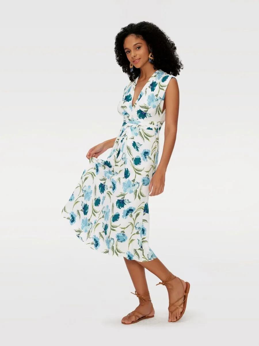 DIANE VON FURSTENBERG WOMEN DVF LIVIA DRESS DIANTHUS LARGE MED BLUE