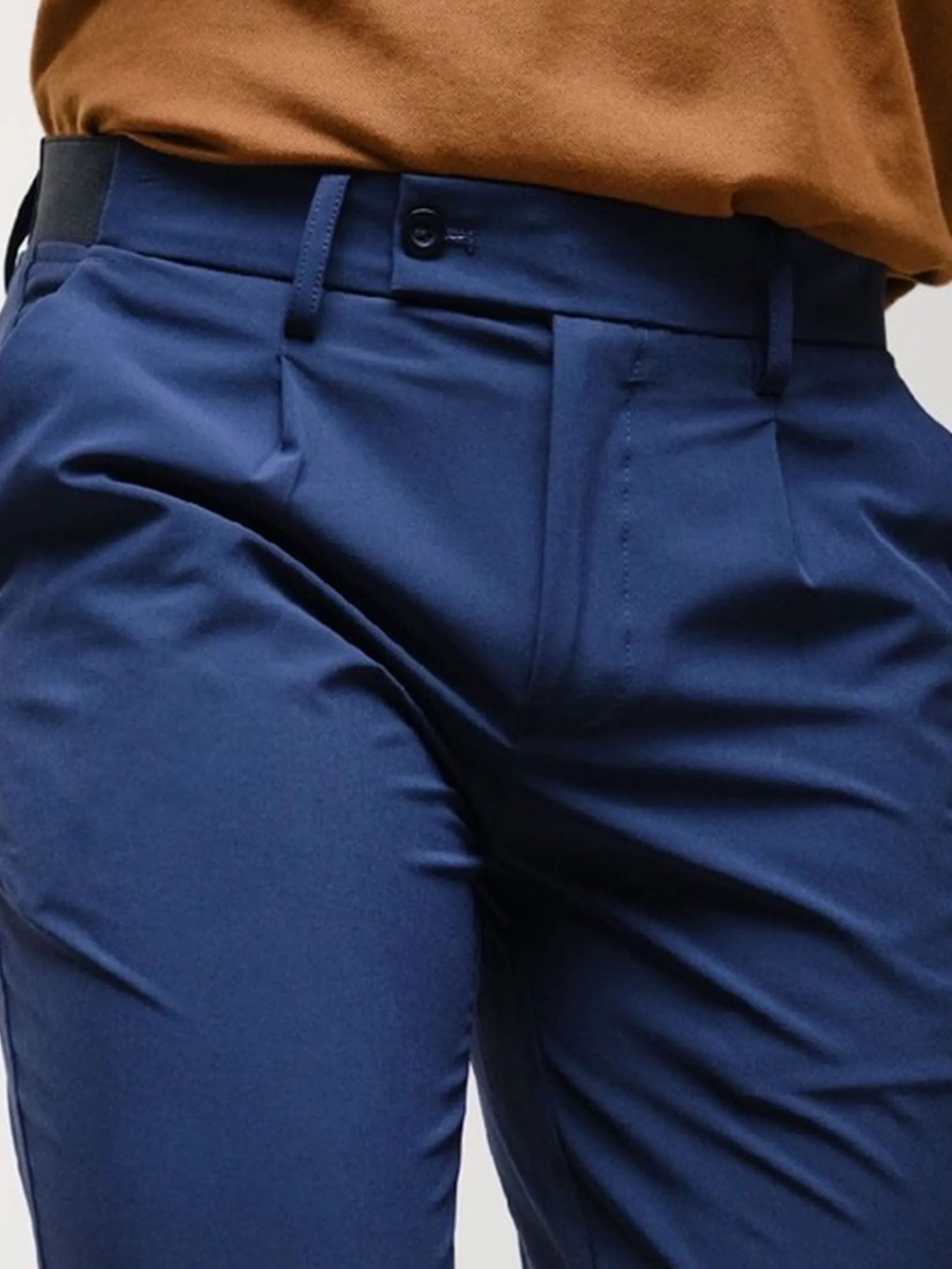 ERA-WON Men's trousers slim straight fit cropped length navy blue