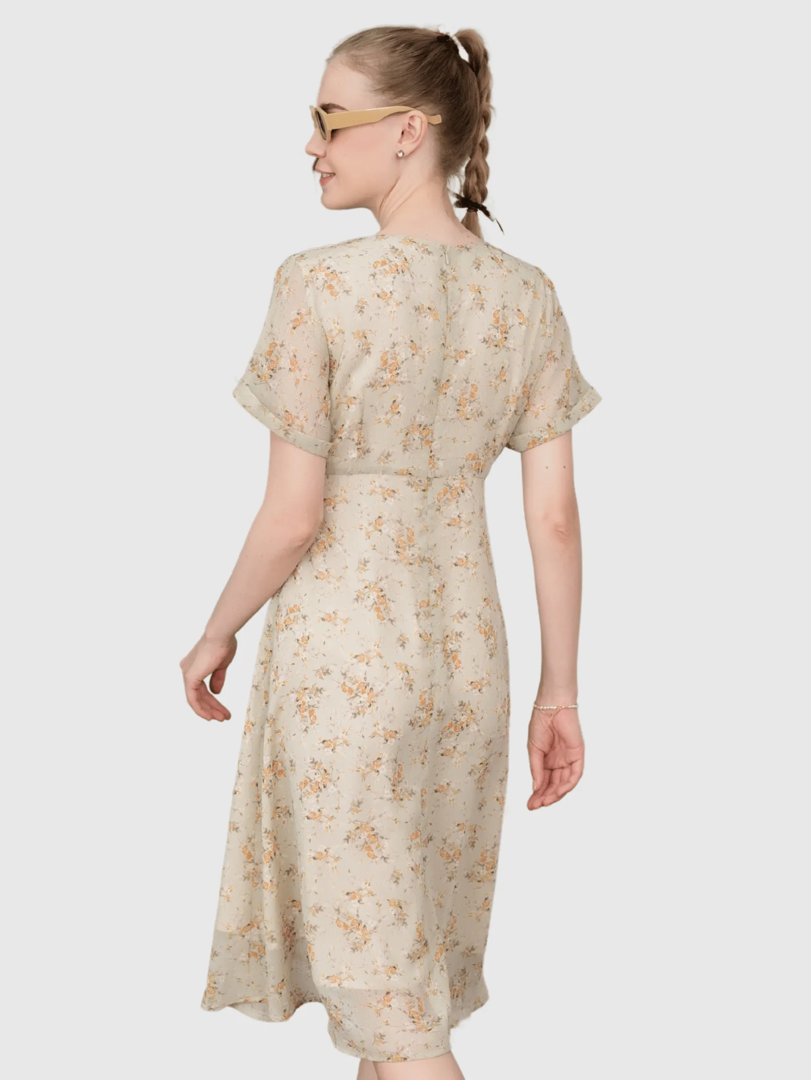 AMILA Women Dress Short Sleeves Chiffon Angora Green