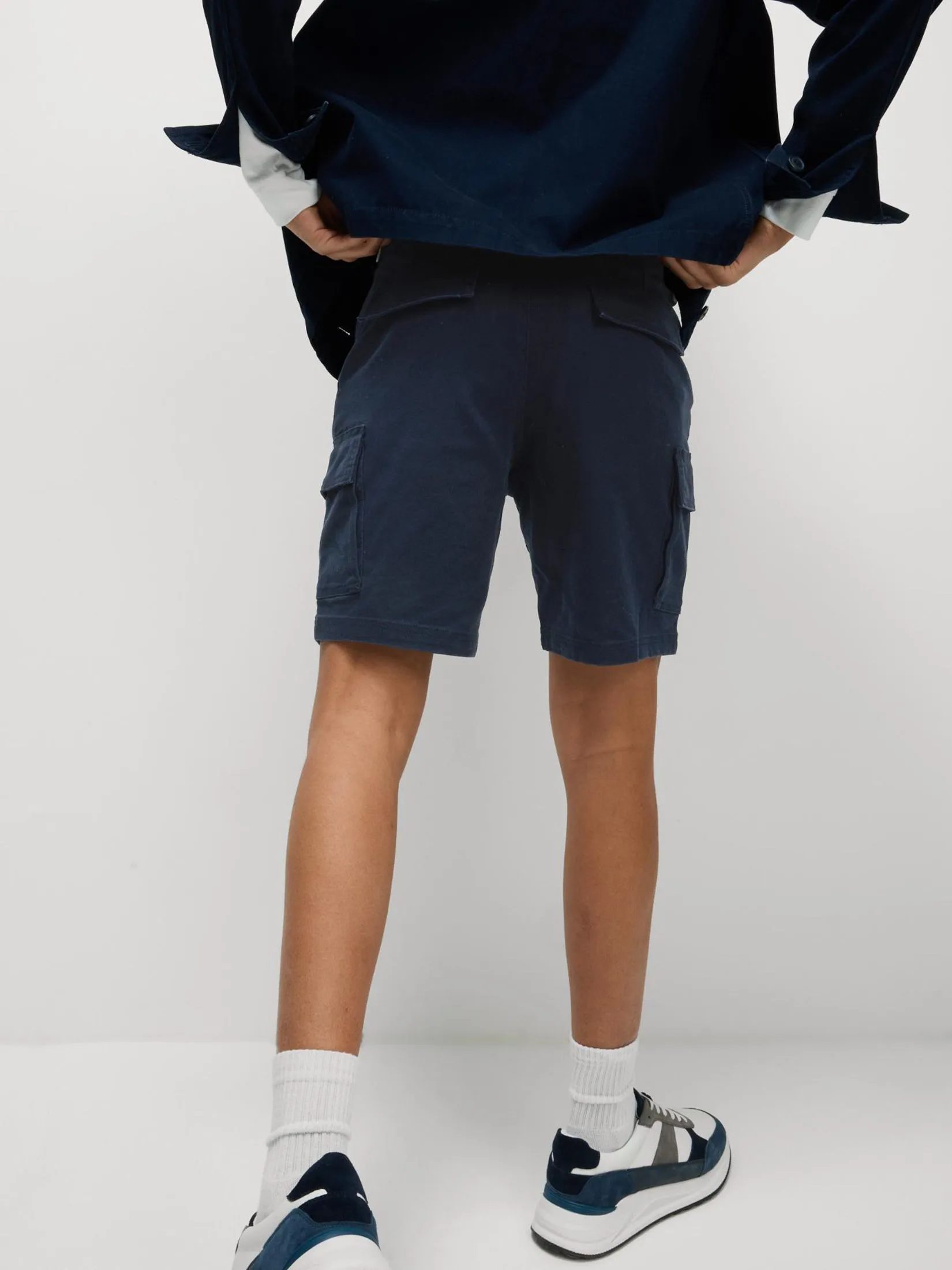 MARKS & SPENCER Men Cargo Shorts Straight Fit Stretch Cargo Dark Navy