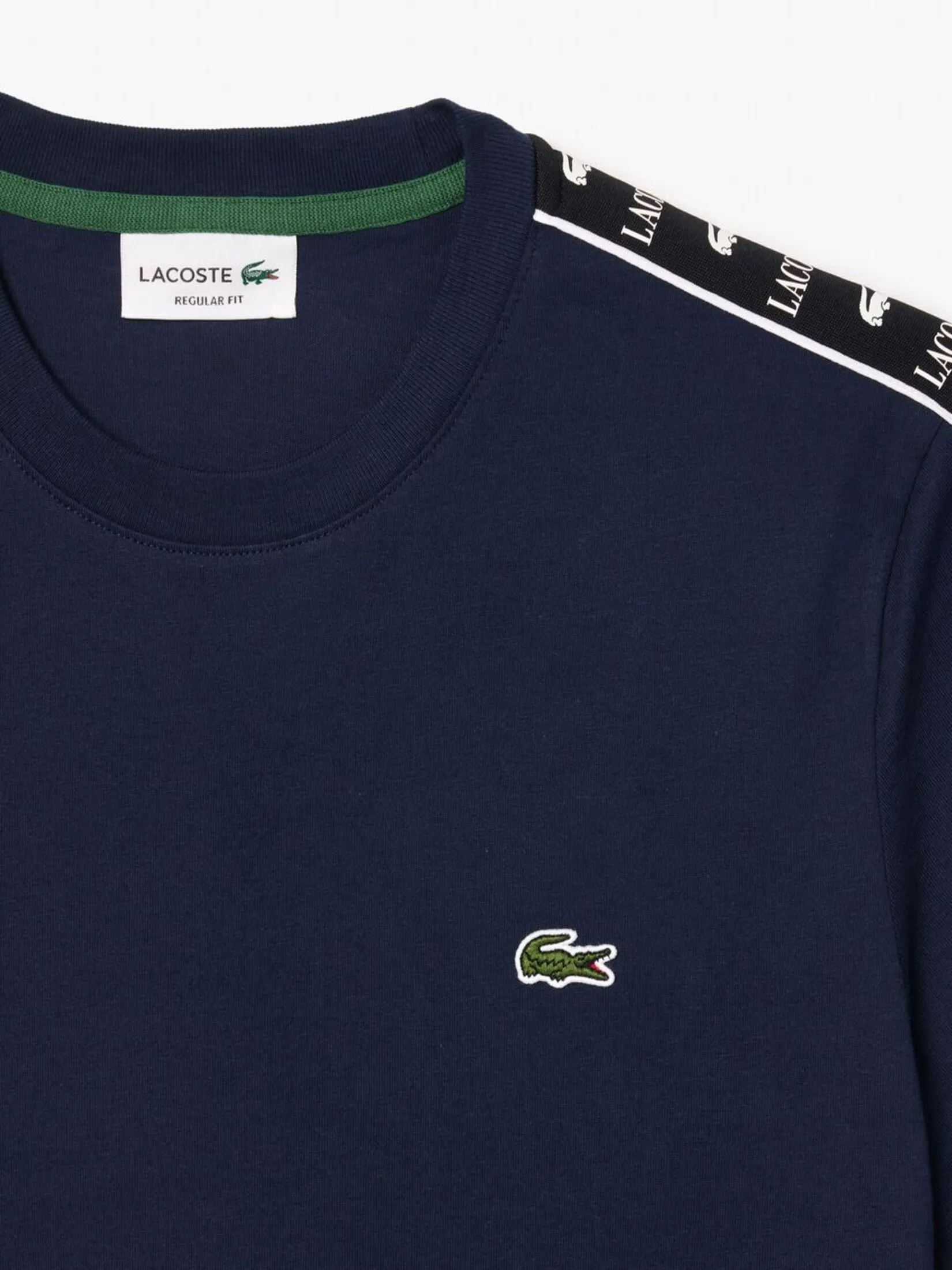 LACOSTE Logo Stripe Cotton T-shirt Blue