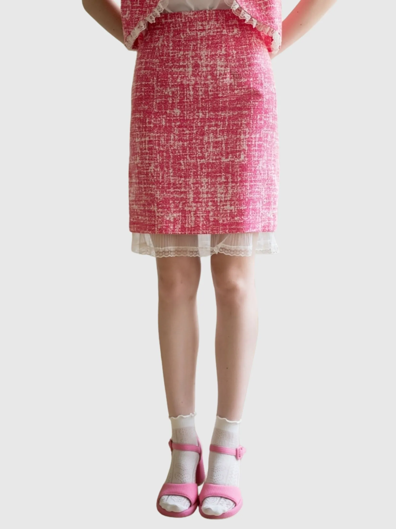 AMILA Women Skirt Trousers Suiting Tweed Pink