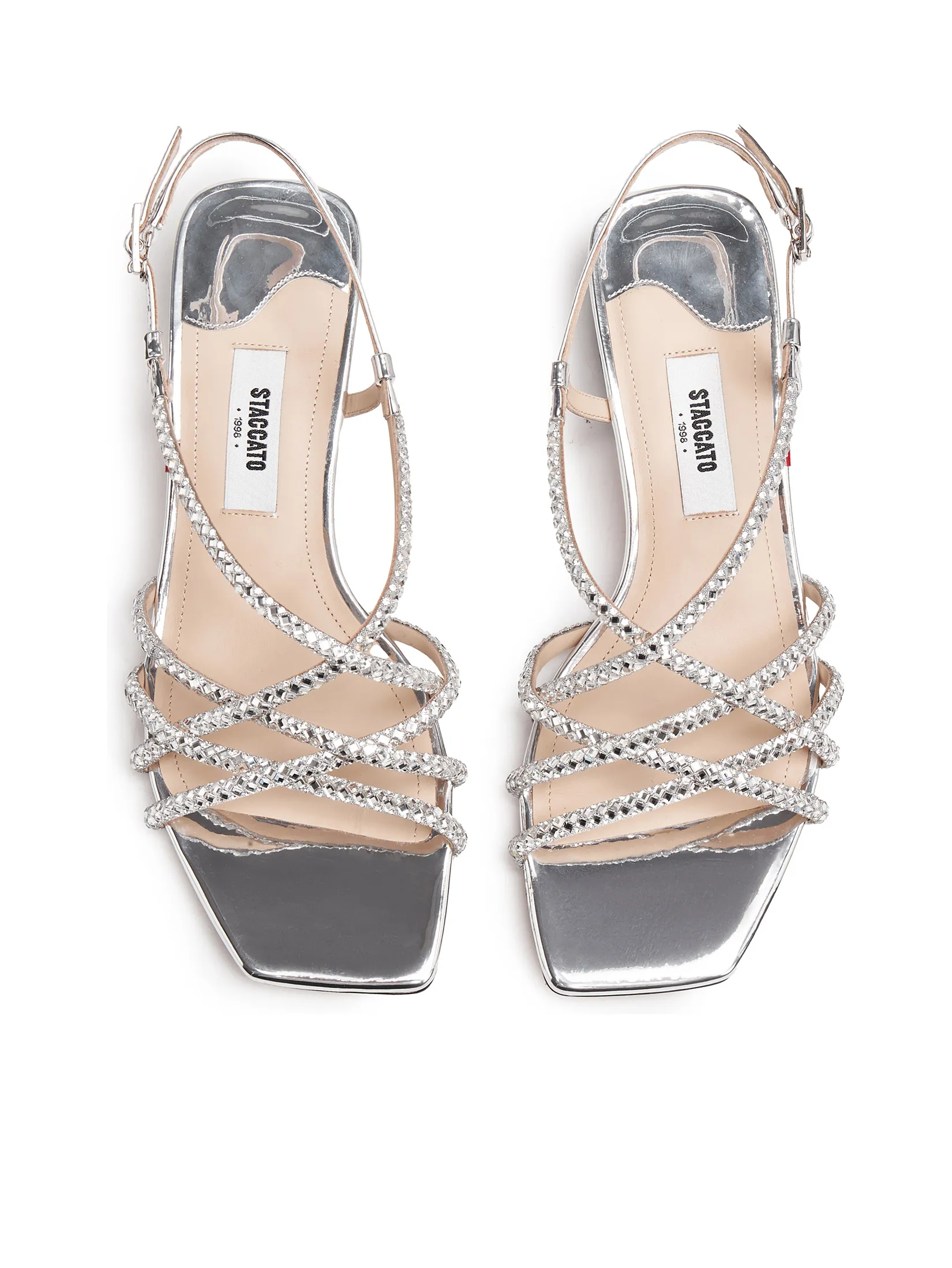 STACCATO Women Heel Slippers Crystal Strap Silver