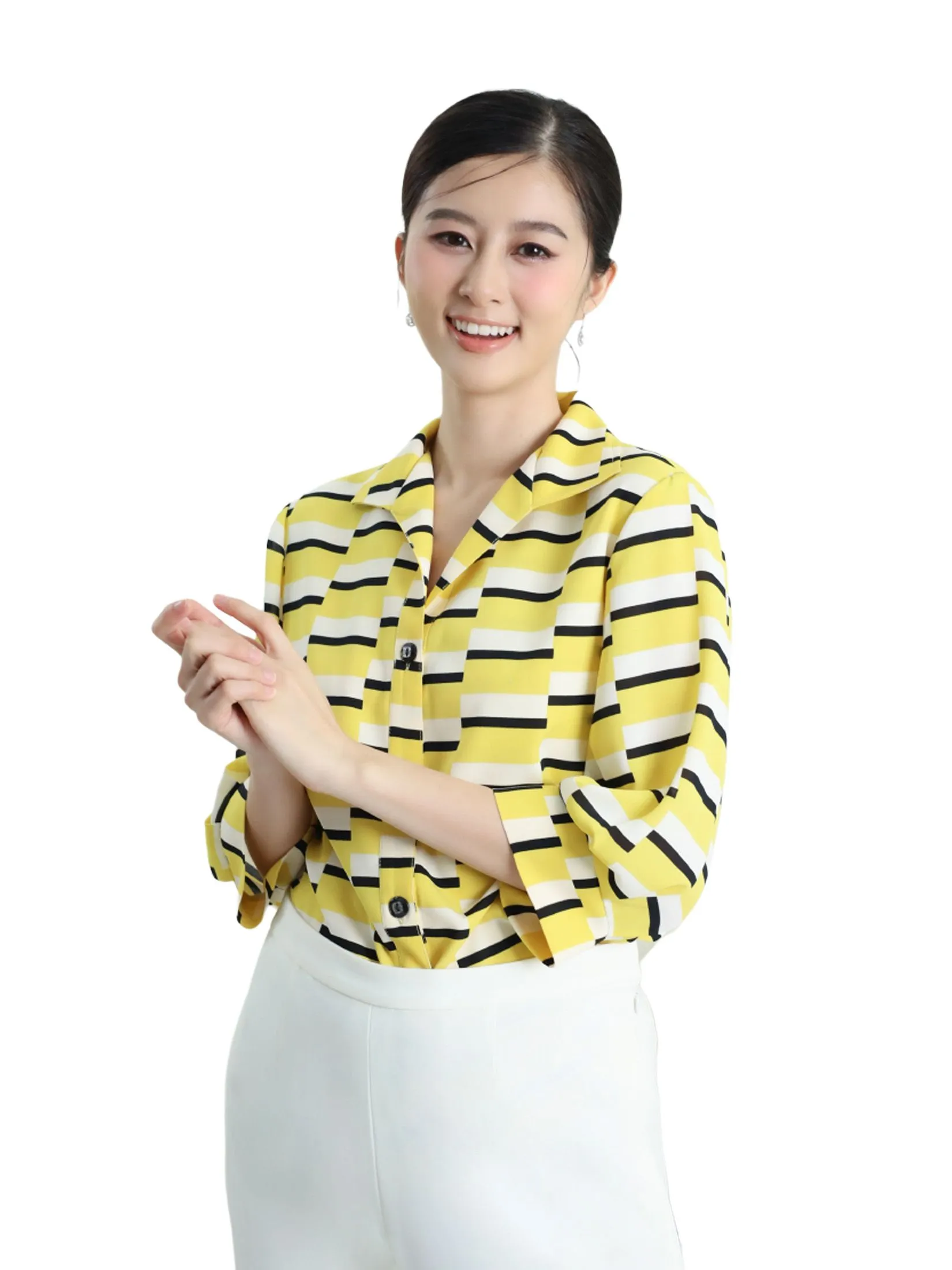 MIKIKO Women Shirt Chiffon Print Yellow
