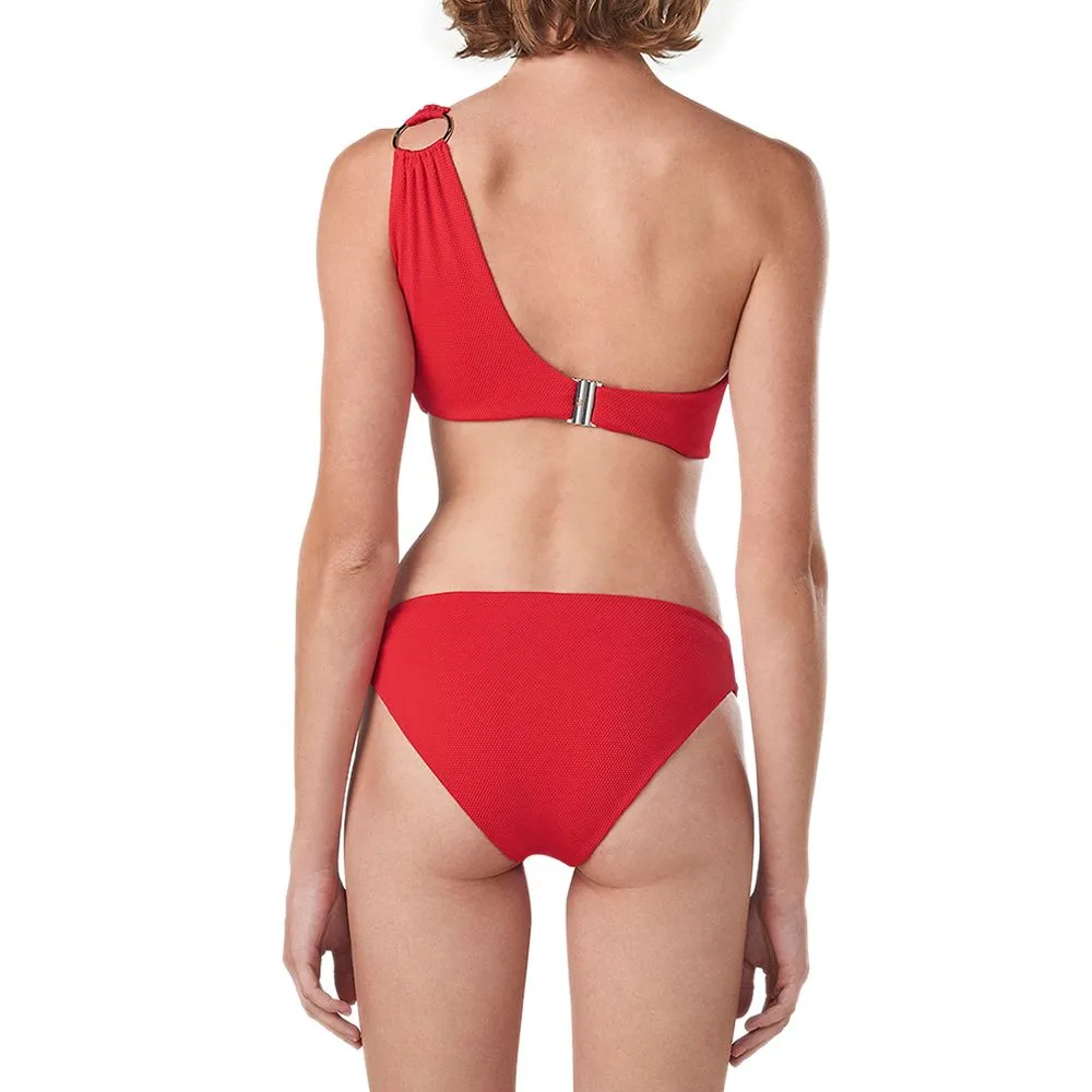 ANGELYS BALEK Red  Front Cutout One Shoulder Bikini & Mid Brief Women Swimsuit