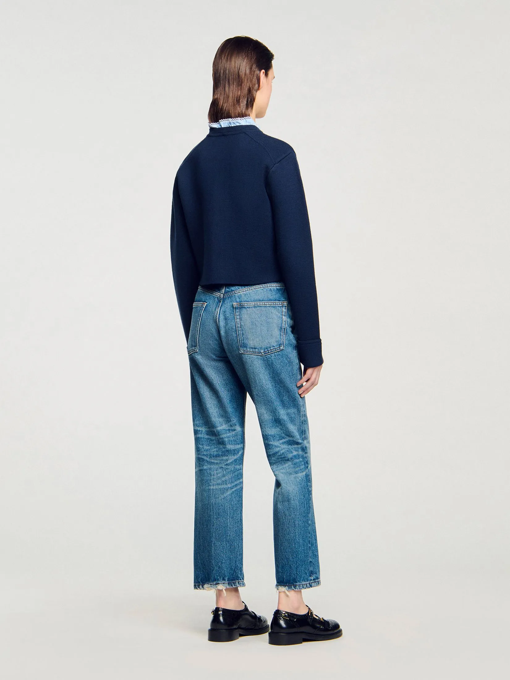 SANDRO Cardigan With Ruffle Collar