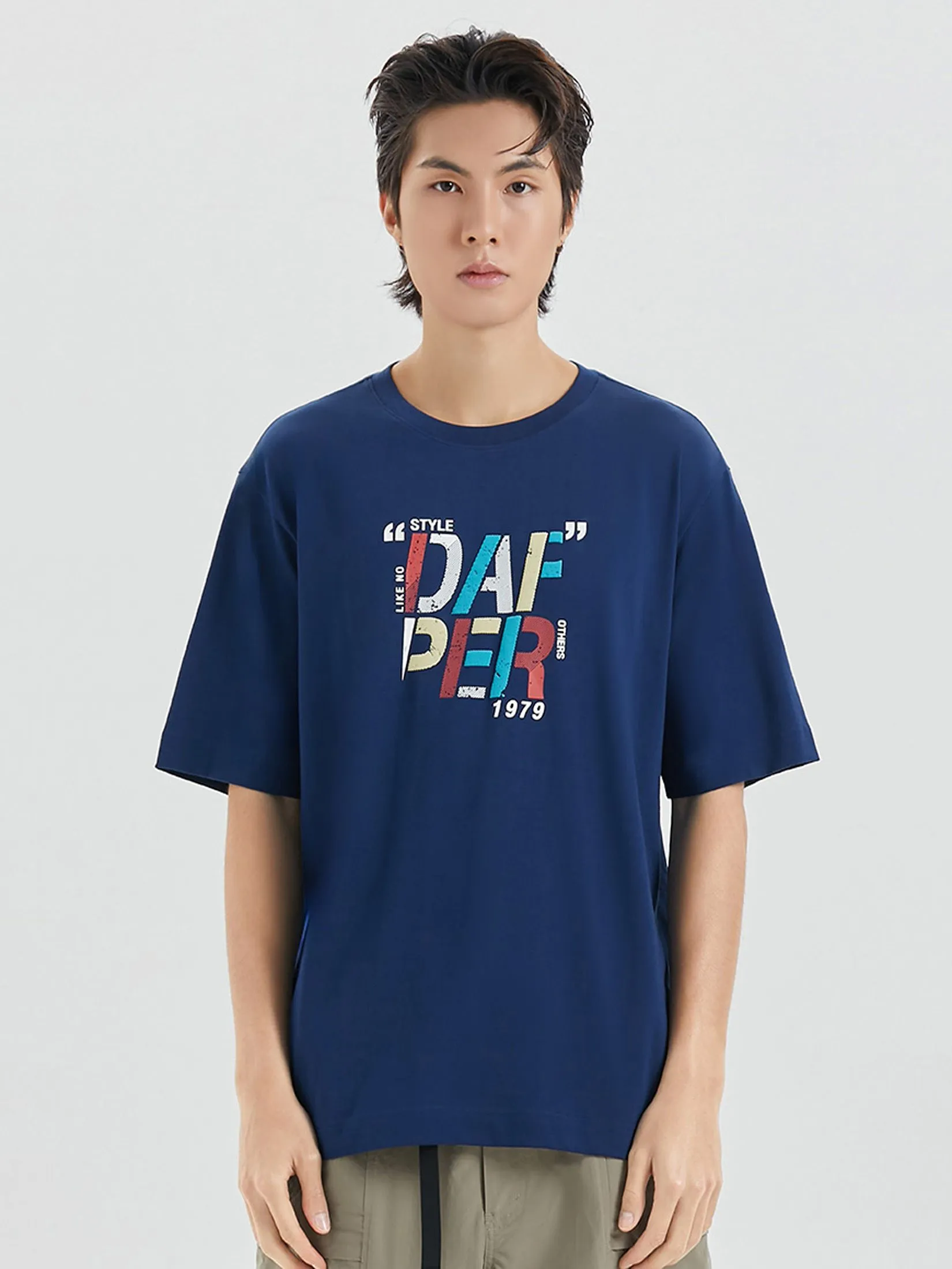DAPPER DAPPER Retro Summer Logo Print T-Shirt Navy