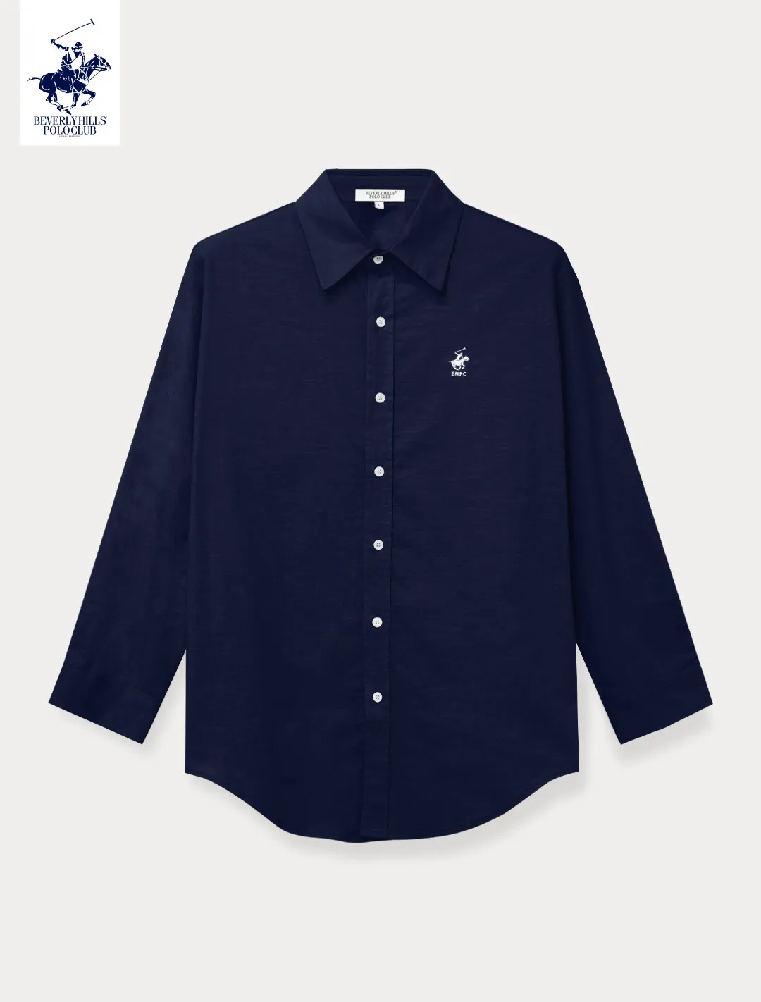 BEVERLY HILLS POLO CLUB Women Cotton Linen Relax Fit Shirt Long Sleeve, Light Blue