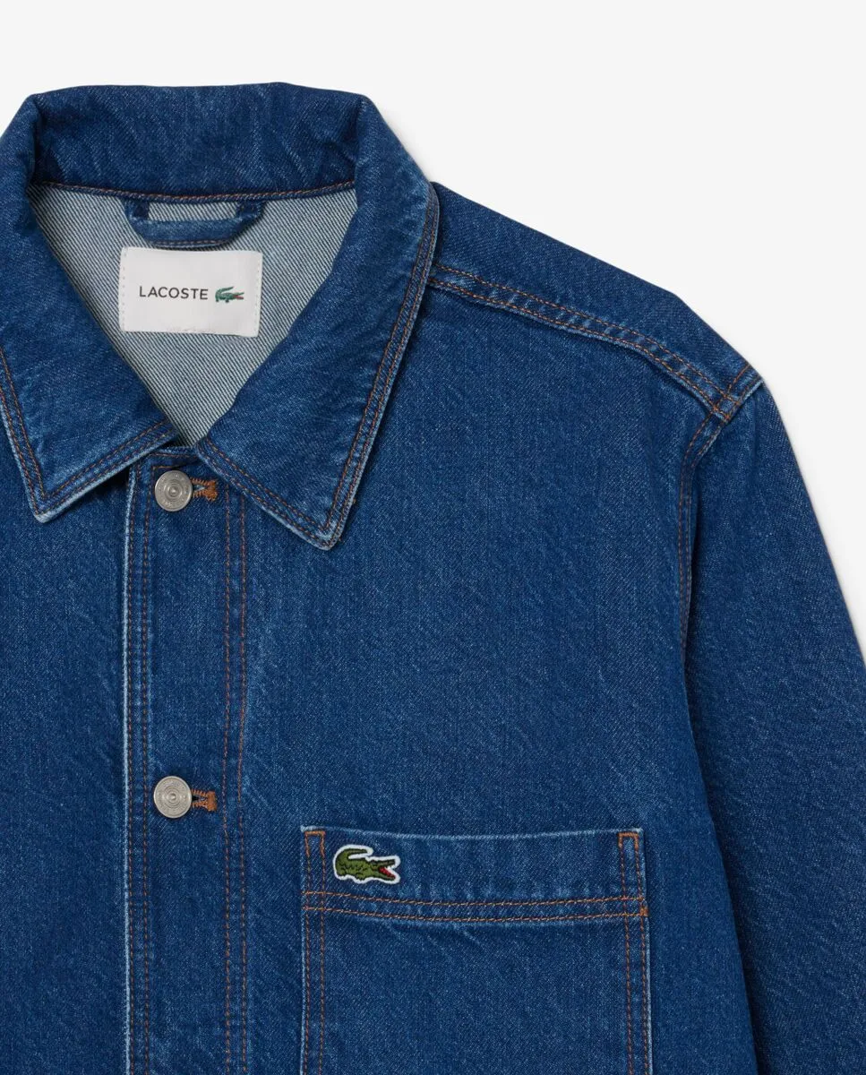 LACOSTE Oversized Cotton Denim Overshirt Jacket Blue