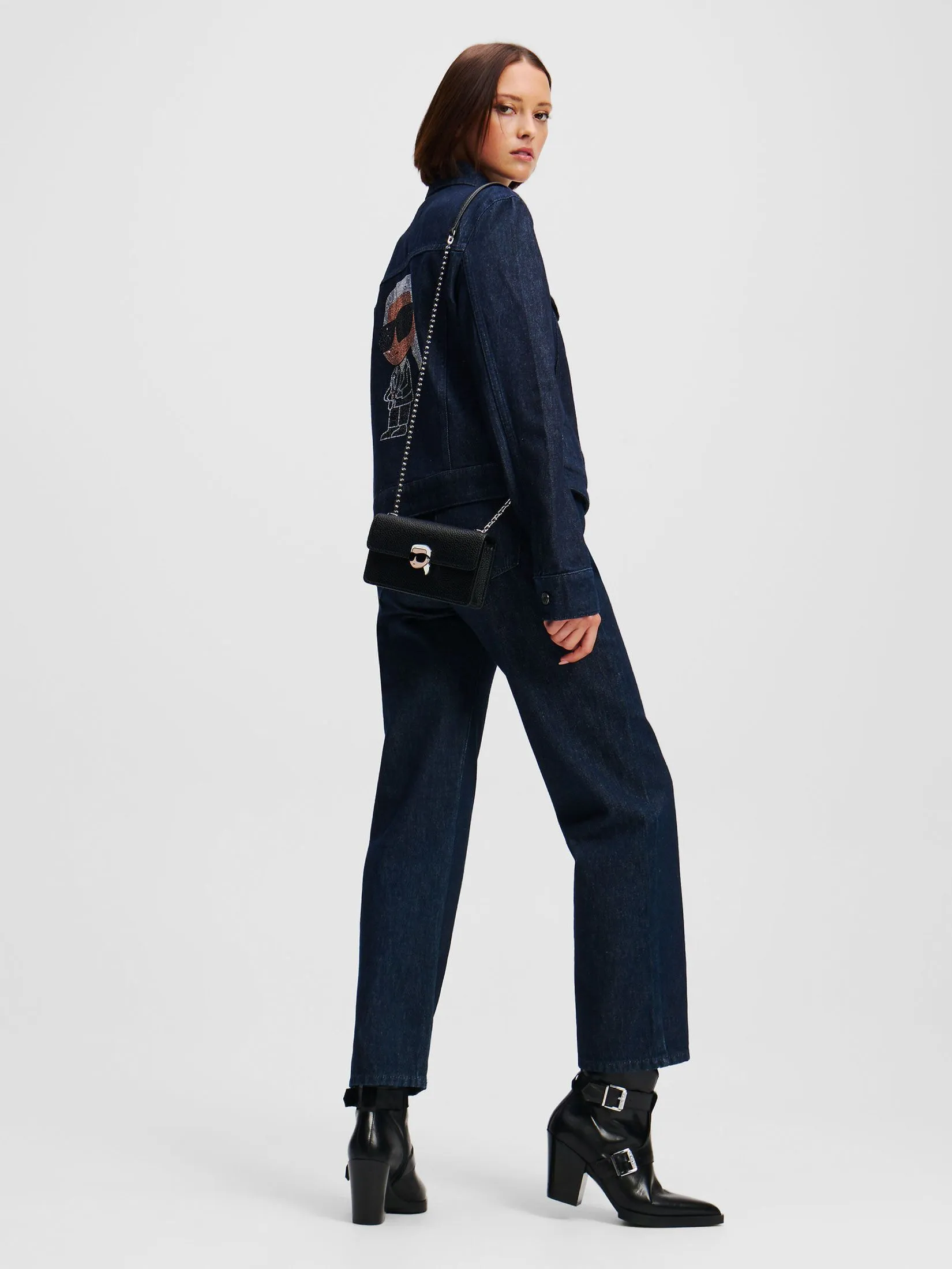 KARL LAGERFELD IKONIK 2.0 RHINESTONE DNM JKT BLUE DENIM