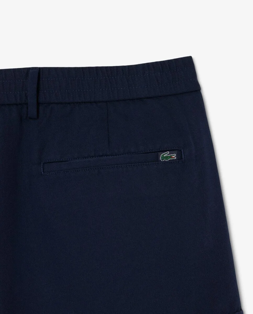 LACOSTE Men’s Relaxed Fit Cotton And Linen Twill Cargo Bermudas Blue