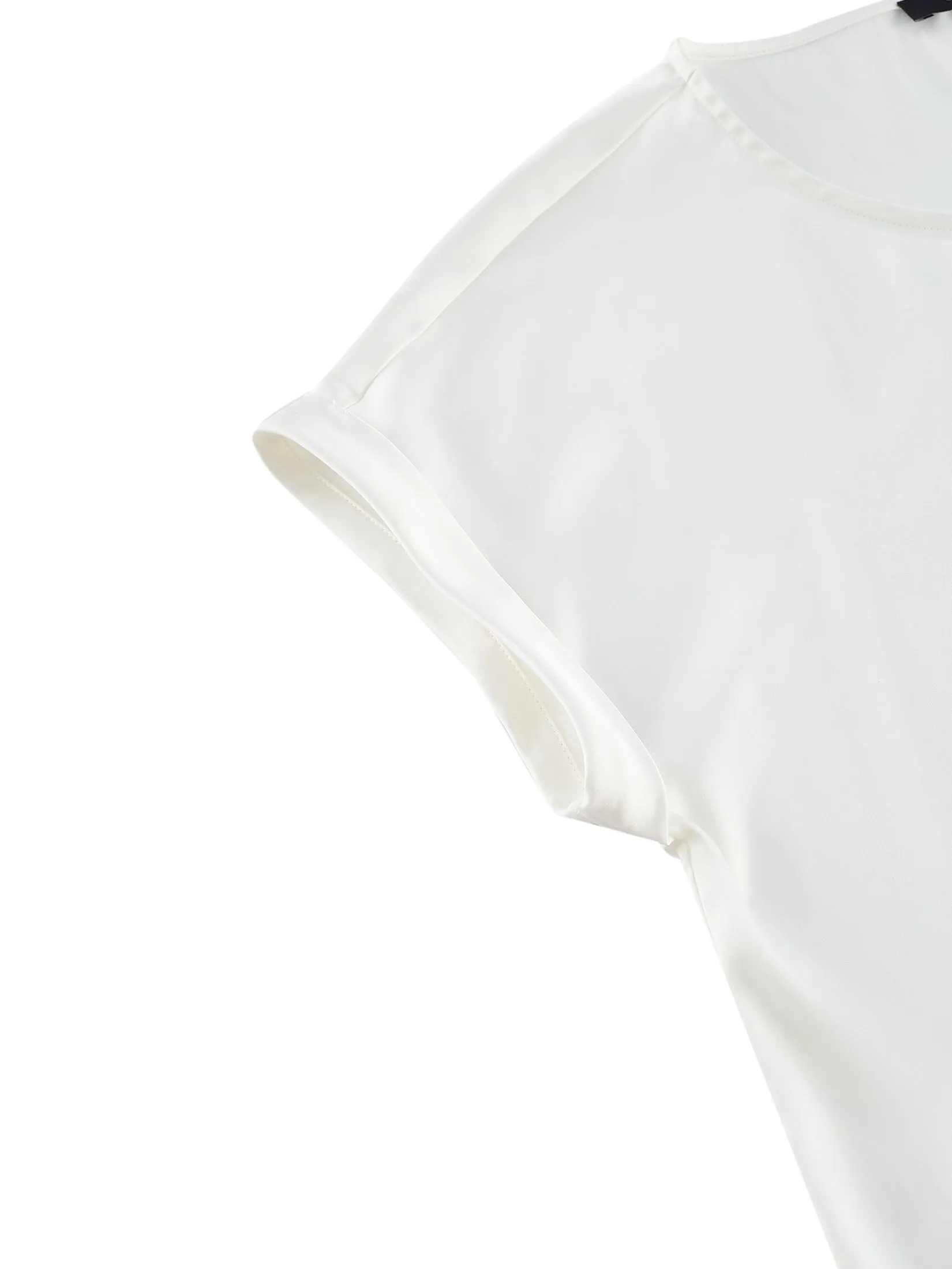 G2000 Women Clothing Satin Short Sleeve Blouse With Scarf & Ring  Regular Fit - Off-White