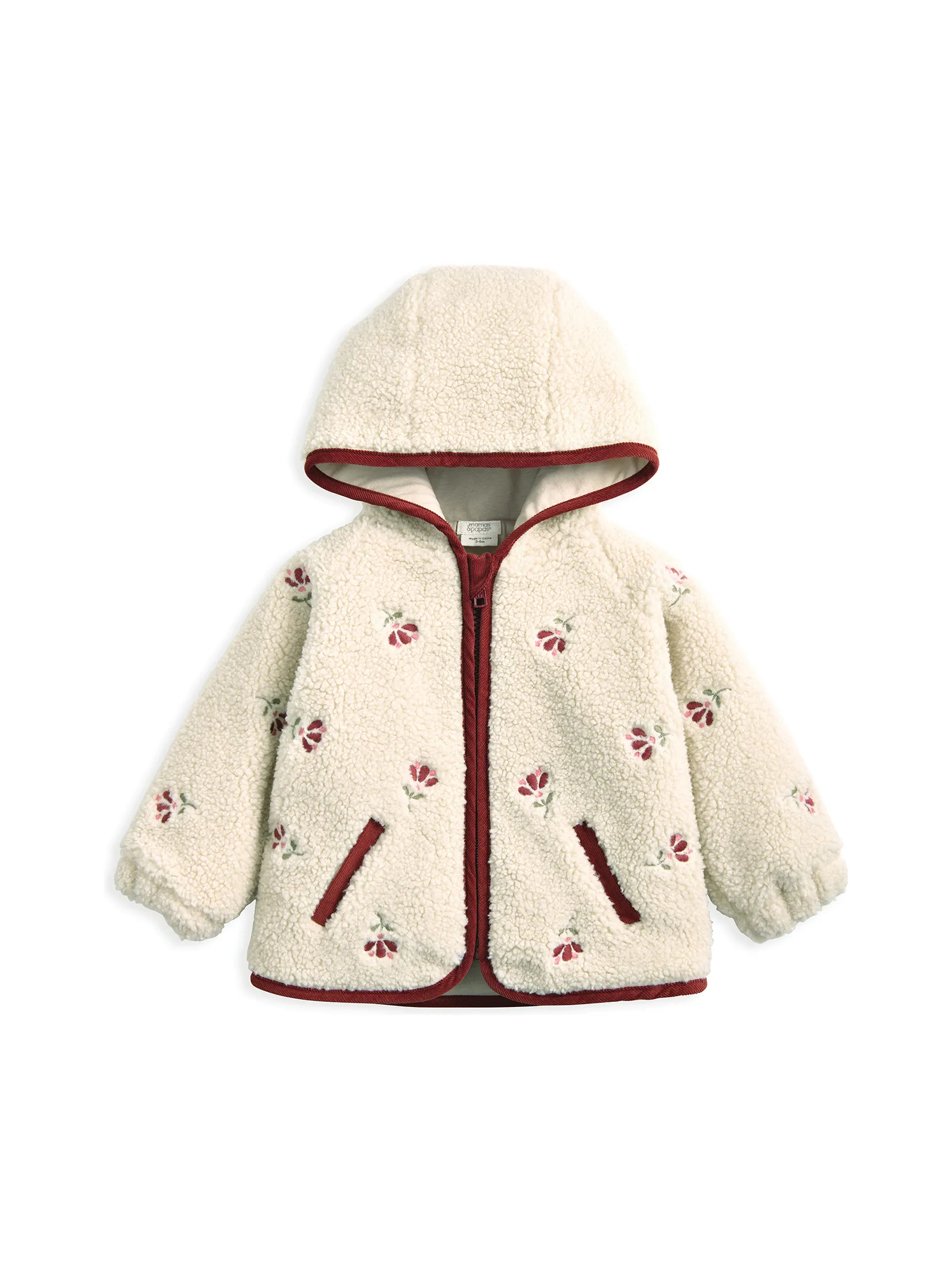 MAMAS & PAPAS Girl Toddler Borg Jacket Embroidered Cream