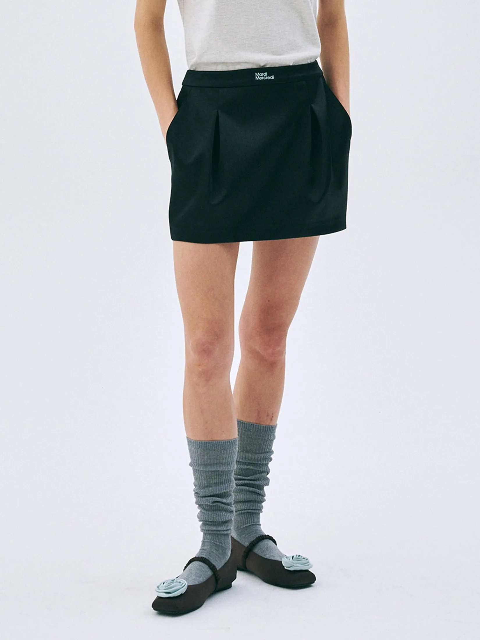 MARDI MERCREDI Satin Mini Pegged Skirt Black S