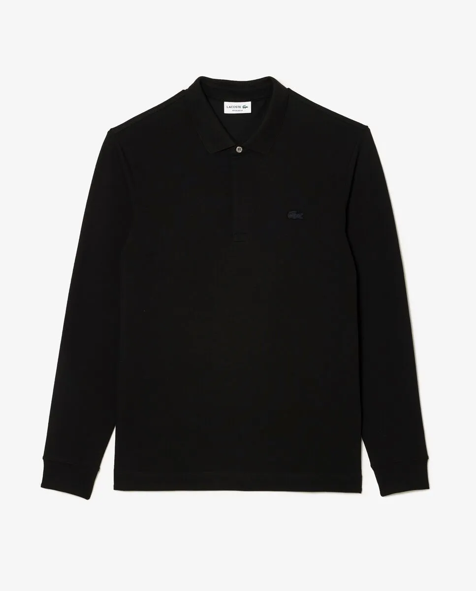 LACOSTE Smart Paris Long Sleeve Stretch Cotton Polo Shirt Black
