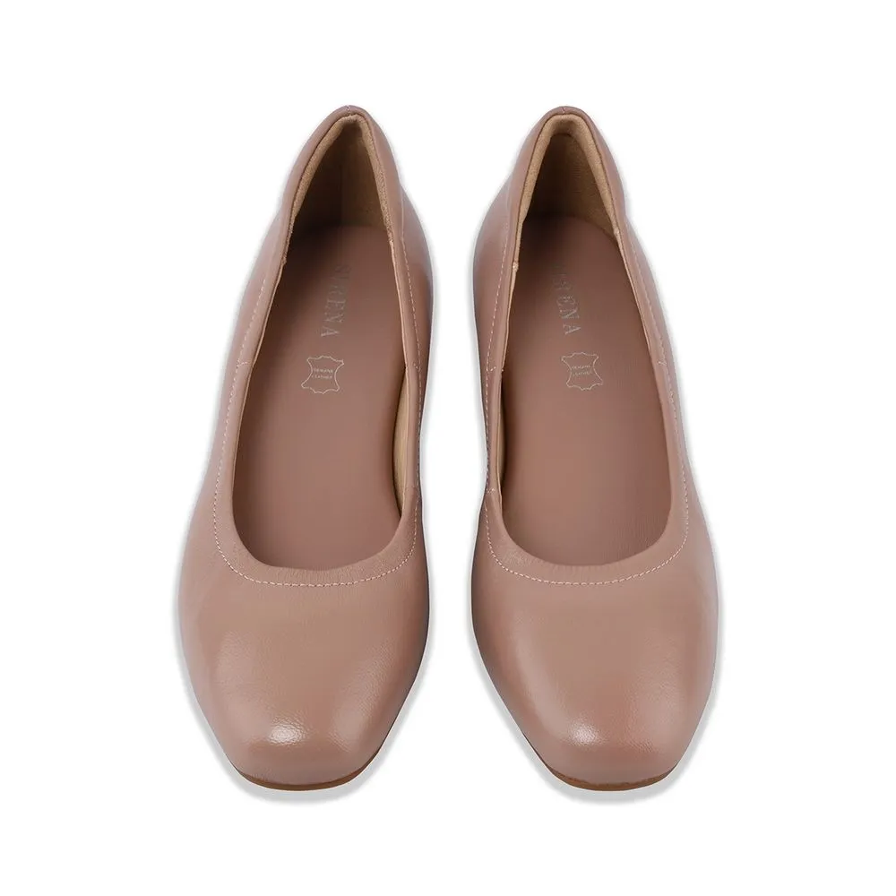 SIRENA Pink Leather Court Shoes Rounded Toe Blocked Heel 1.5 inch Ariel