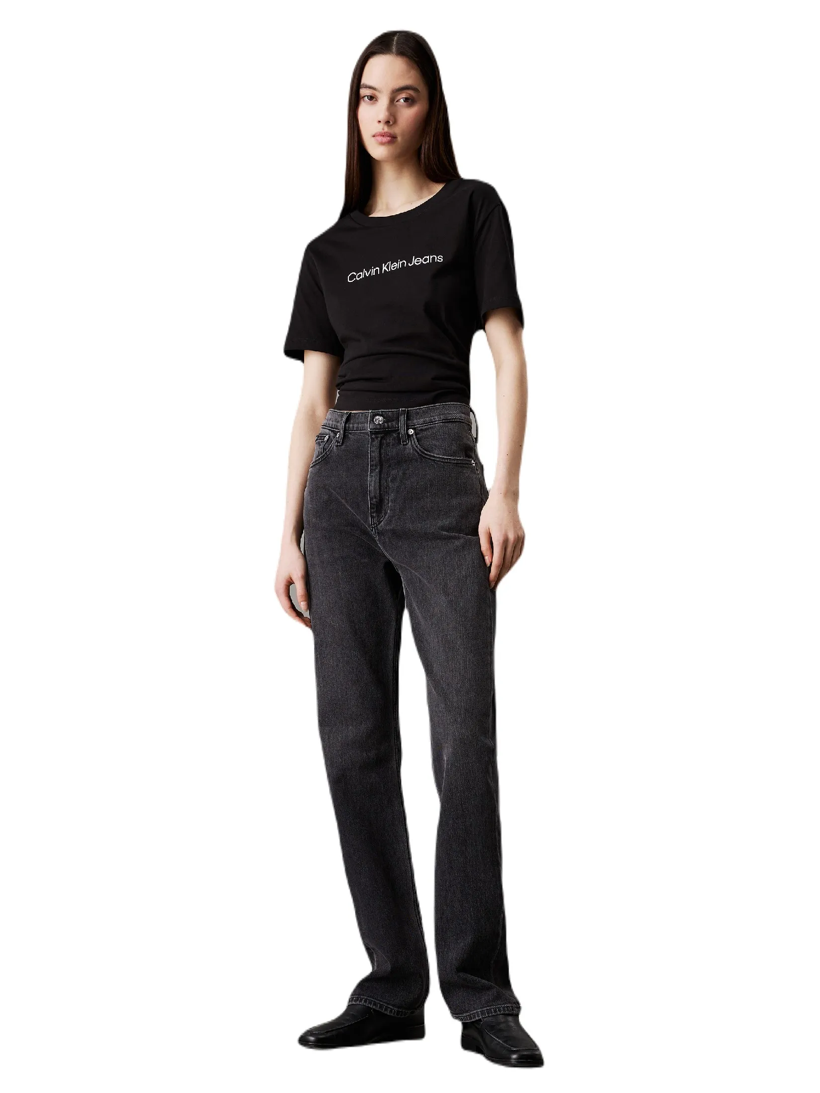 CALVIN KLEIN Women s Institutional Logo Straight Fit Short Sleeve T-Shirt Black