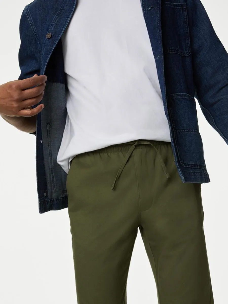 MARKS & SPENCER Men Trousers Tapered Fit Elasticated Waist DQ_Moss