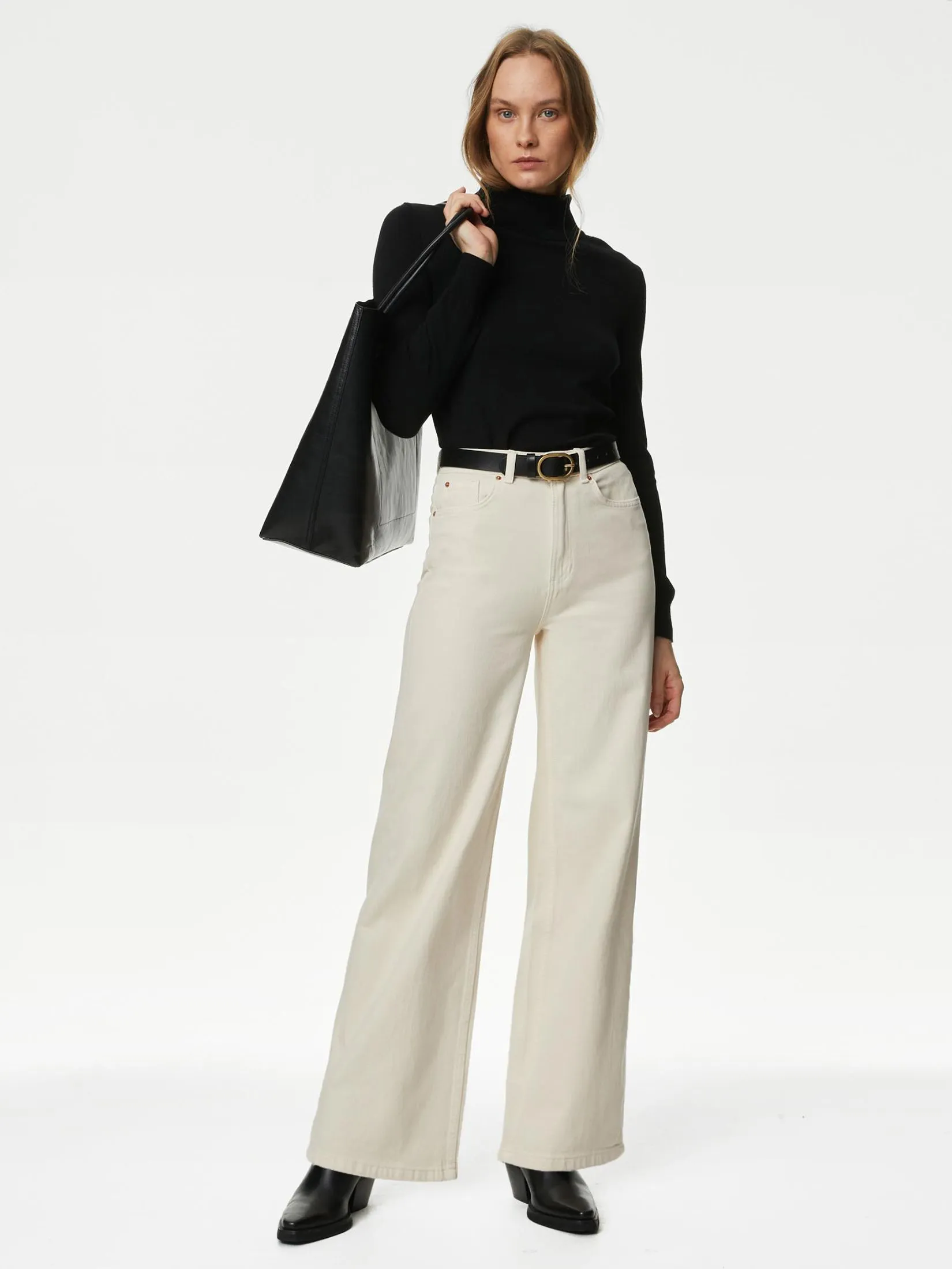 MARKS & SPENCER Women Jeans The Wide Leg Ecru