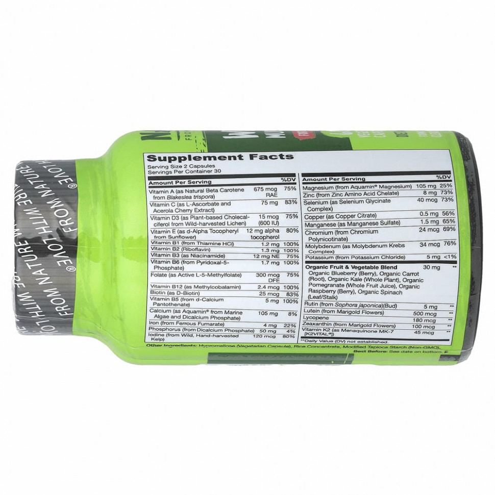 NATURELO, мультивитамины из цельных продуктов для подростков, 60 растительных капсул