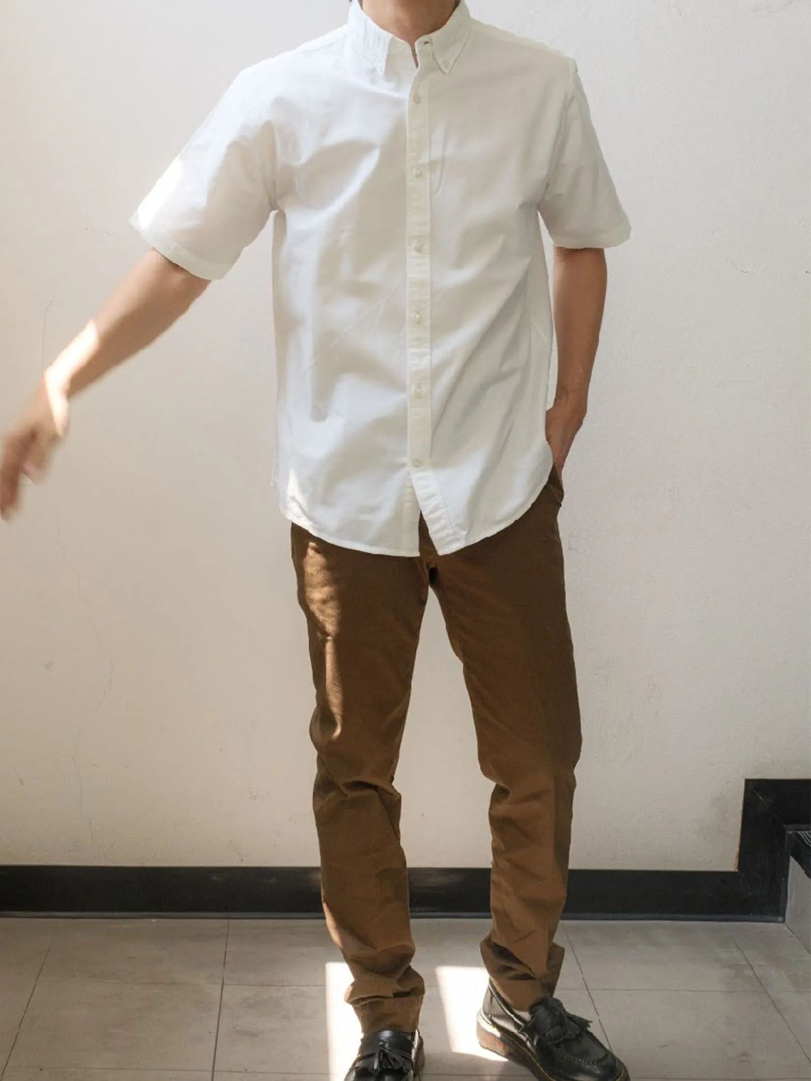 ERA-WON Men's Oxford Shirt Short Sleeve Comfort Fit White