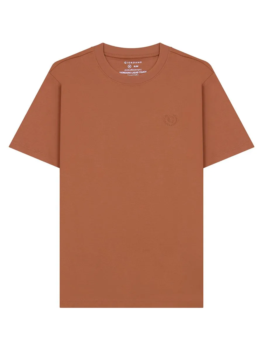 GIORDANO Men's Interlock Embroidery Tee (Liquid Touch)  Mocha bisque brown