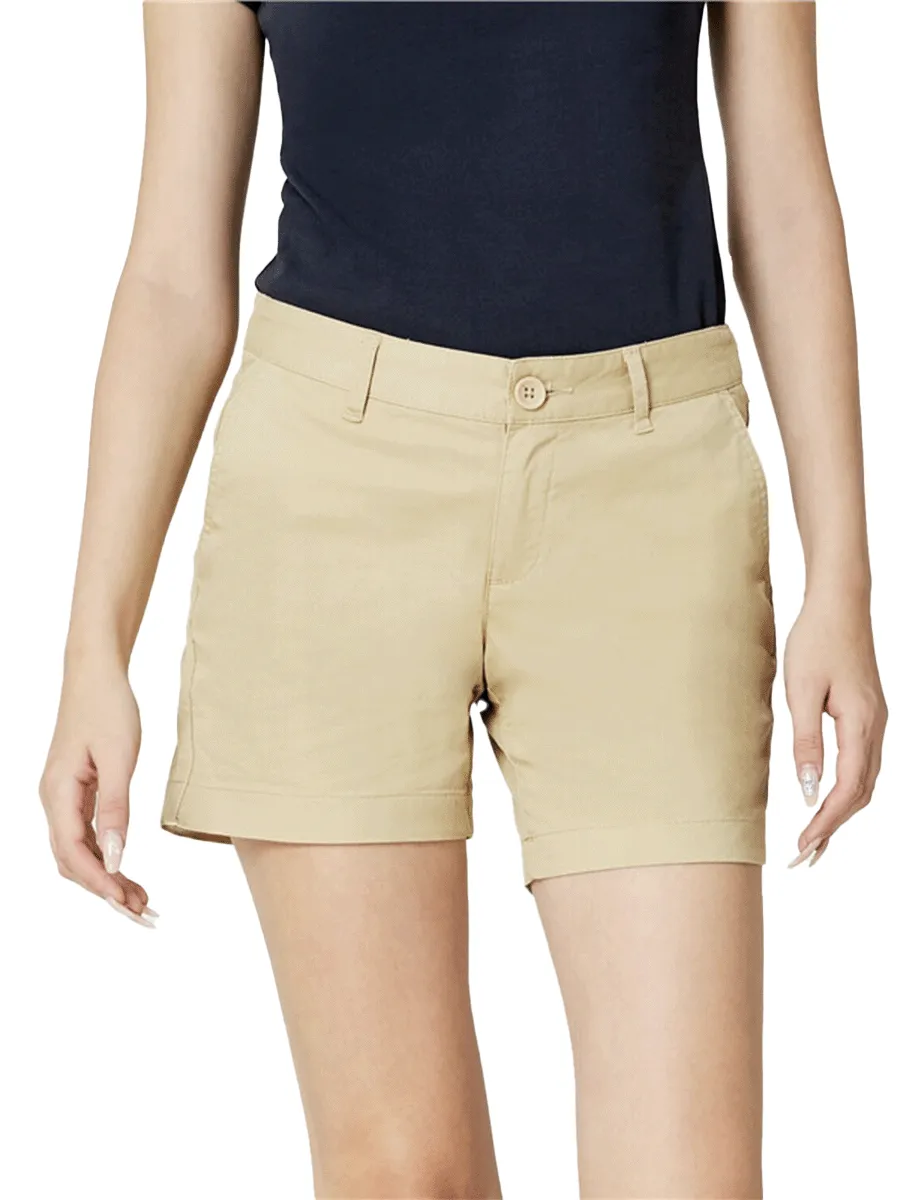 GIORDANO Women's Twill Mid-Rise Slim Fit Pocket Shorts (180 Elastic Waistband) Desert Khaki