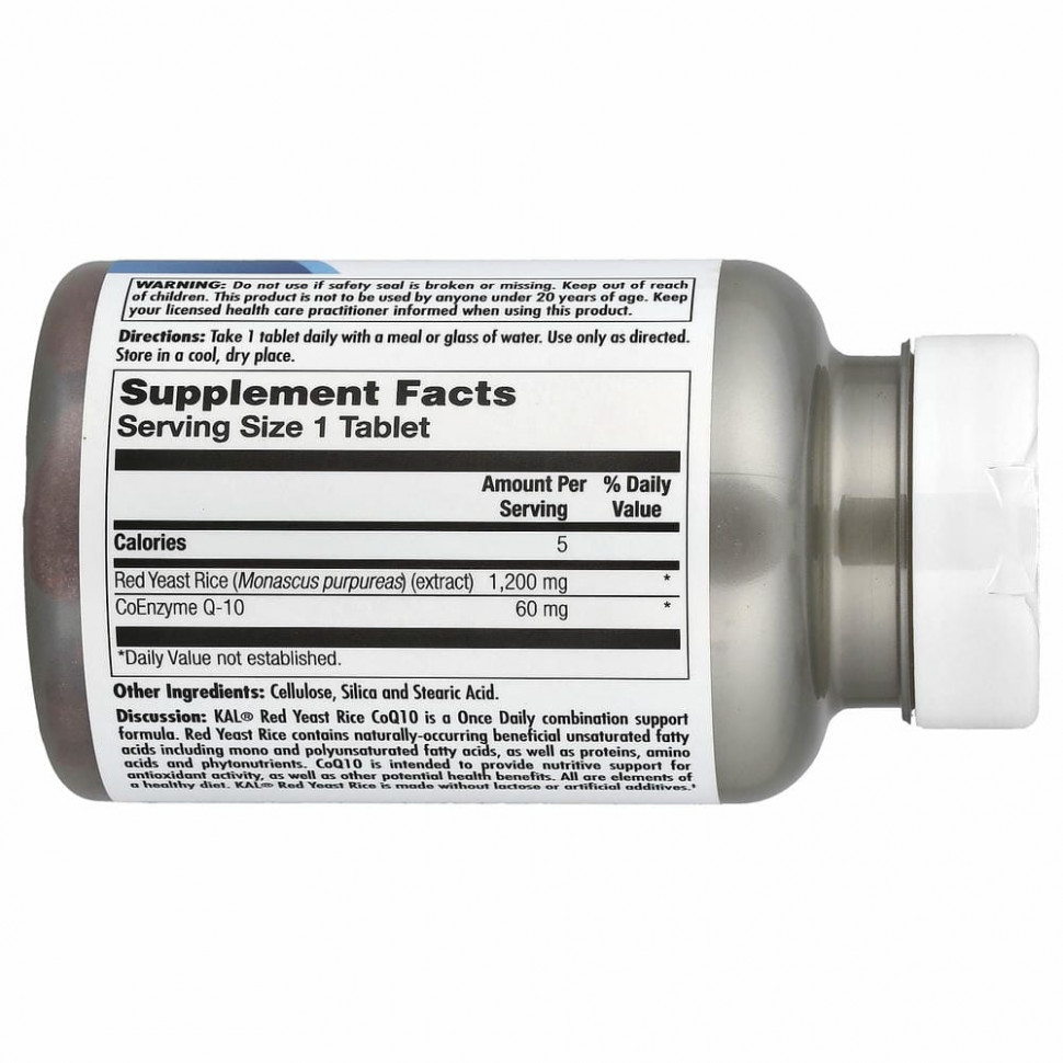 KAL, Красный дрожжевой рис, CoQ-10, 1200 мг / 60 мг, 30 таблеток
