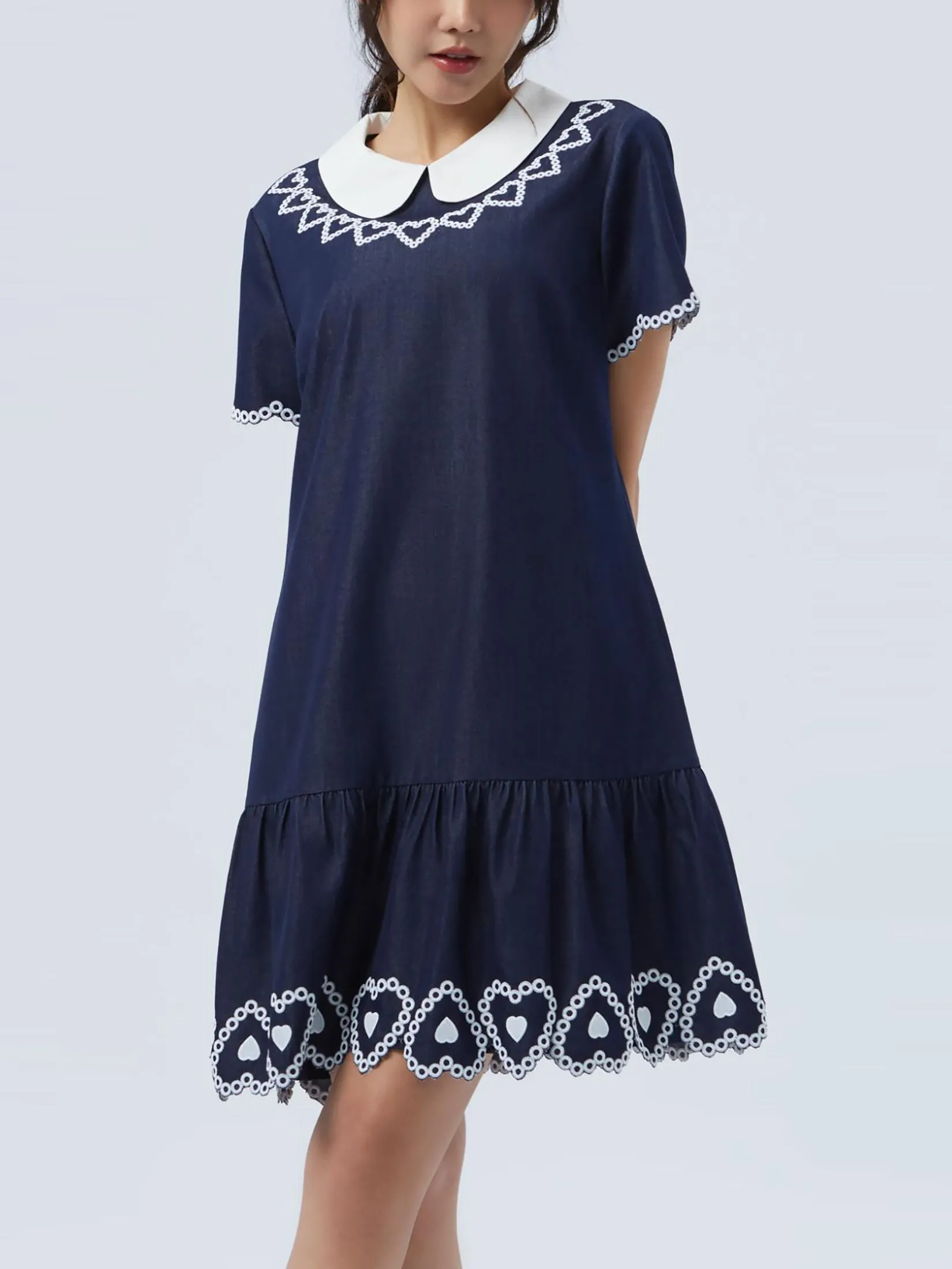 EP Women Dress Short Sleeves Tencel Print Dark Blue