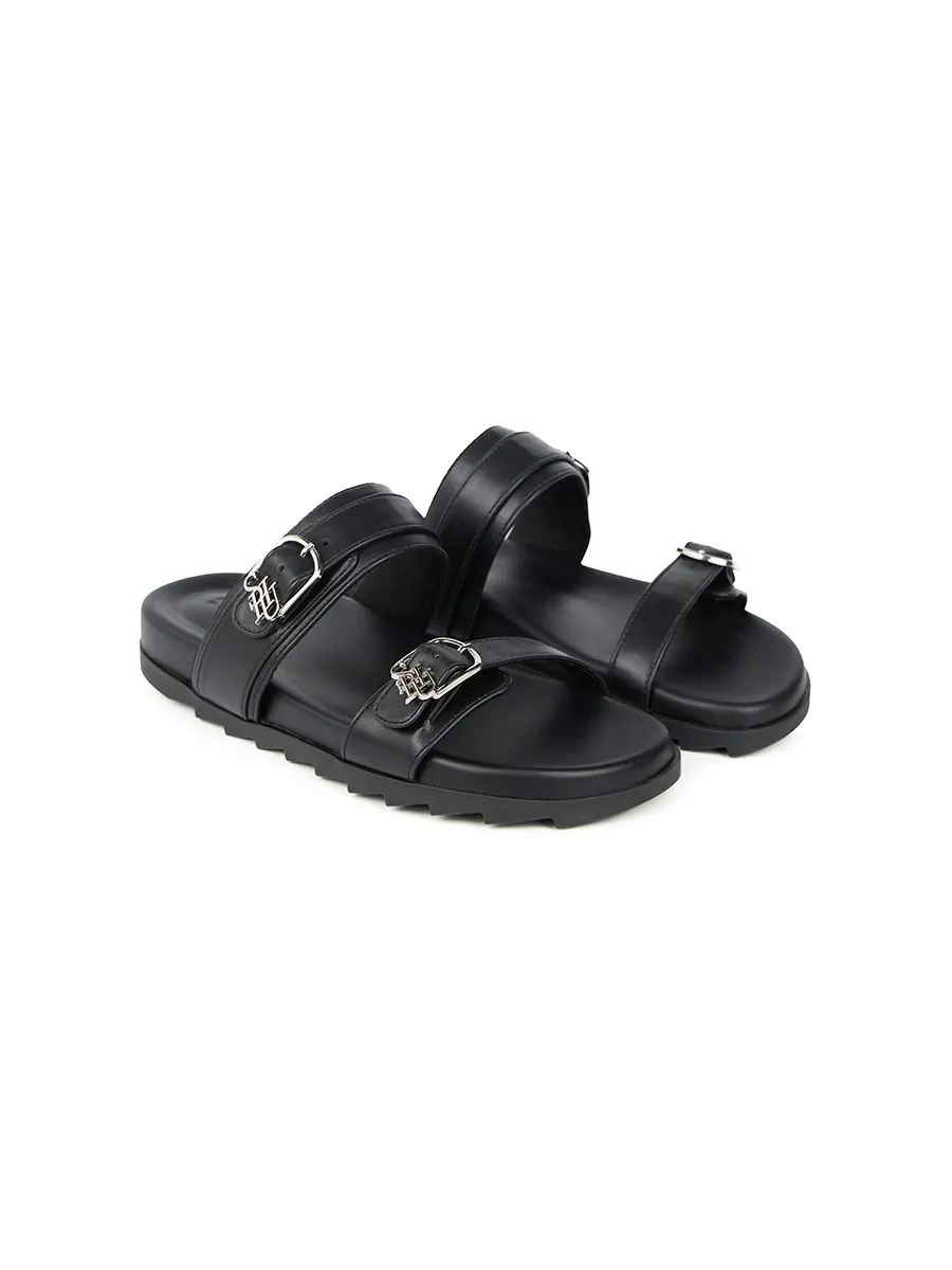 SHU WOMEN SOFASOFT SIGNET DUO-BELT SANDALS BLACK