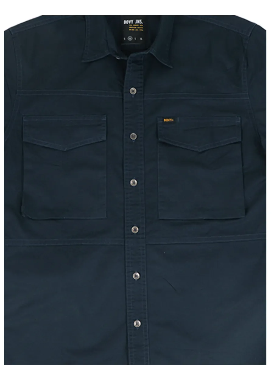 BOVY MEN'S OXFORD SHIRT SLEEVED NAVY COTTON TWILL