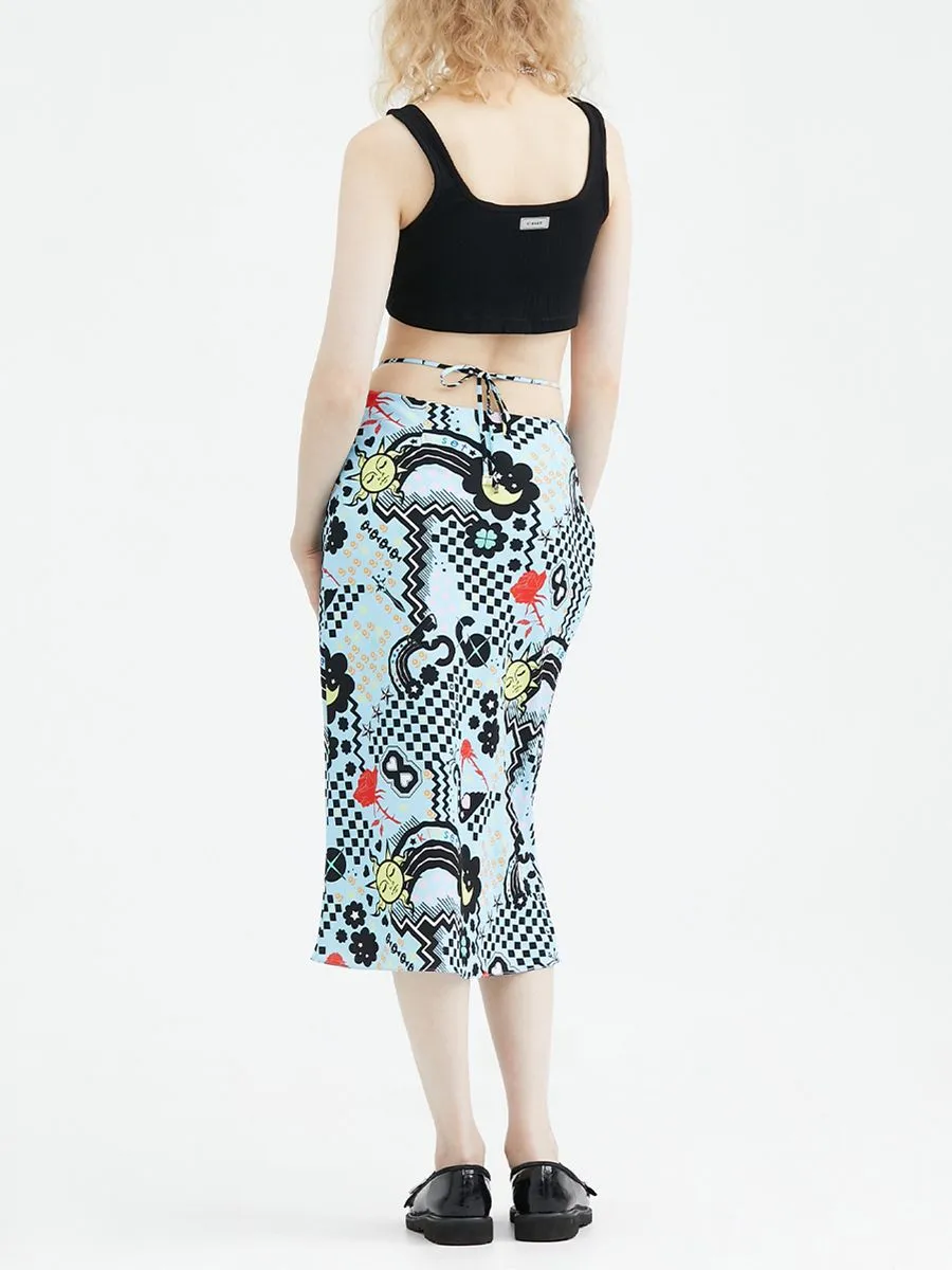 KLOSET (PF23)Symbolic Print Midi Skirt Blue
