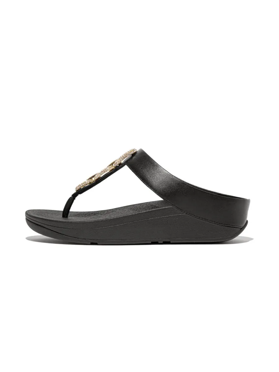 FitFlop™ WOMEN'S FINO CRYSTAL-CHAIN LEATHER BLACK Size - 4 UK