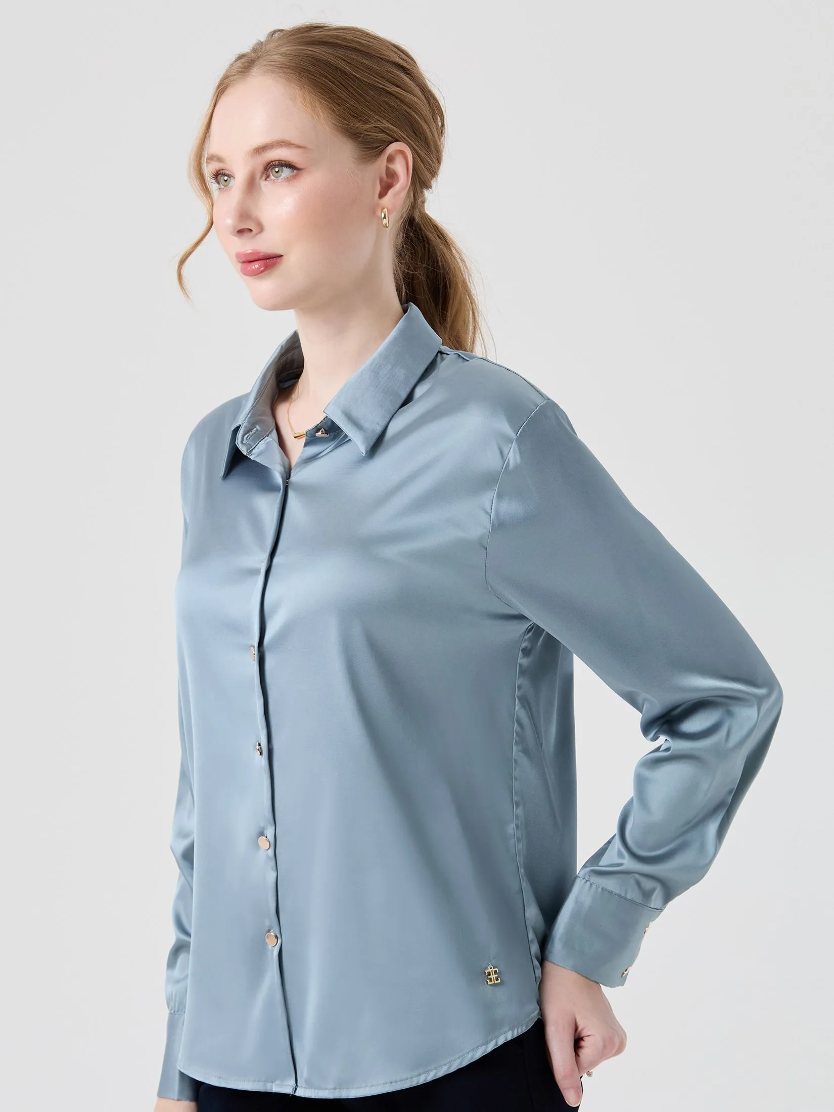 ESPADA Smooth Satin Shirt Woman Blue