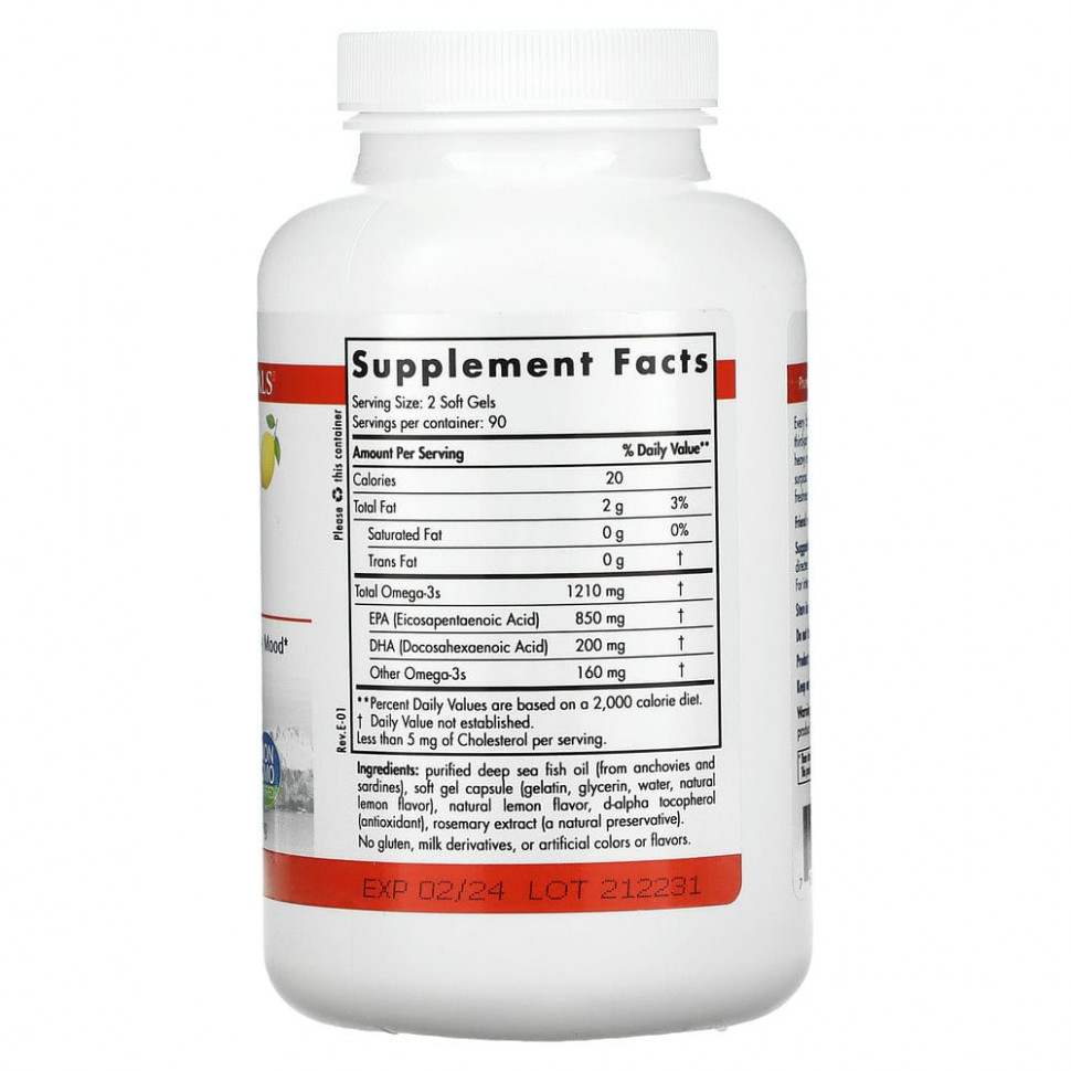 Nordic Naturals, ProEPA, лимон, 1000 мг, 180 капсул