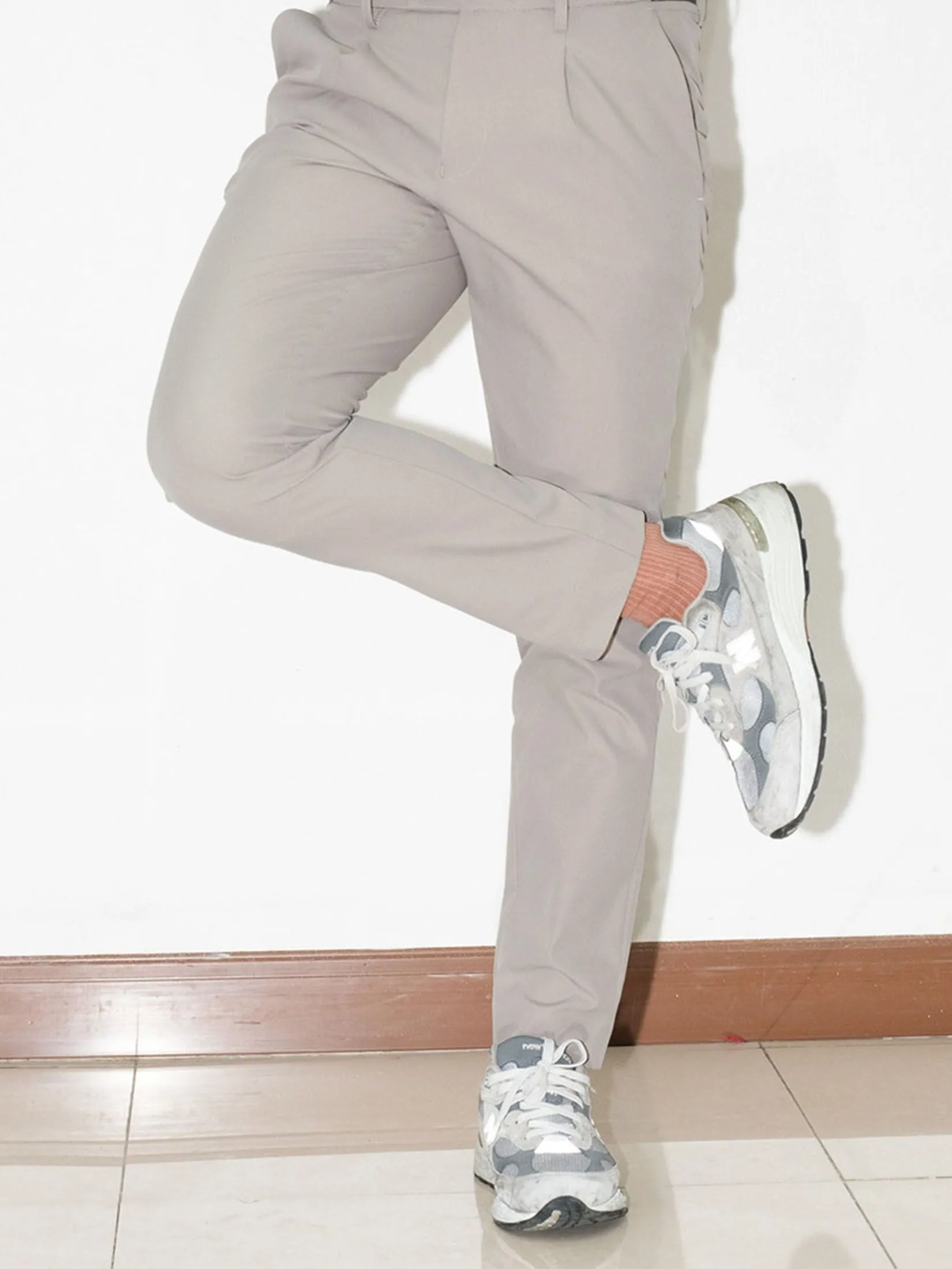 ERA-WON Men's trousers slim straight fit cropped length light grey