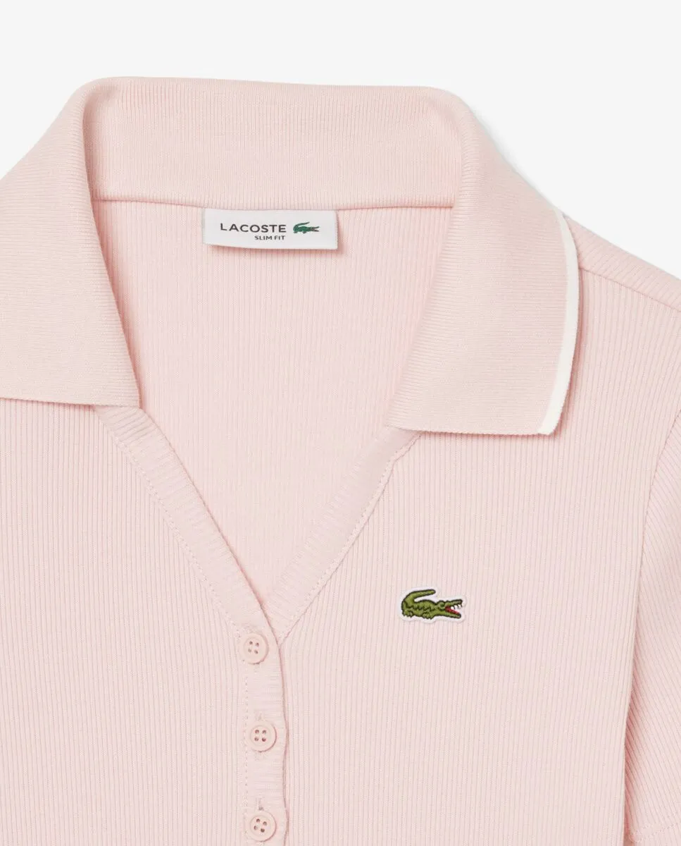 LACOSTE L.12.D Slim Fit Contrast Collar Polo Shirt Pink